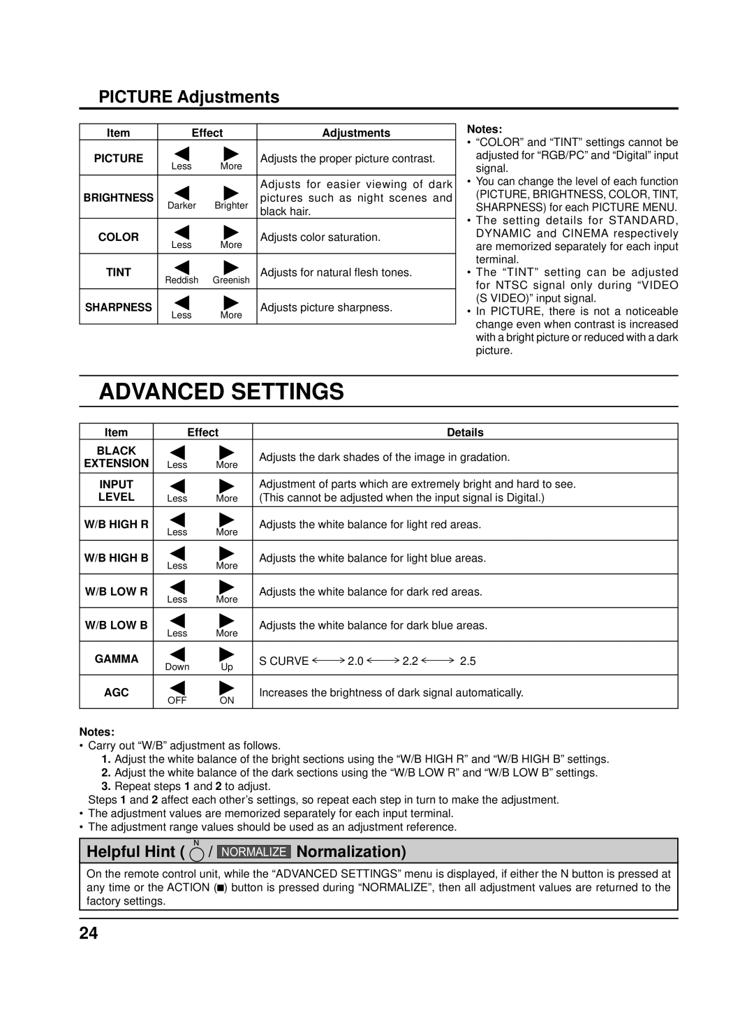 Panasonic TH-50PH9XK, TH-50PH9UK, TH-42PS9XK, TH-42PH9XK manual Advanced Settings 