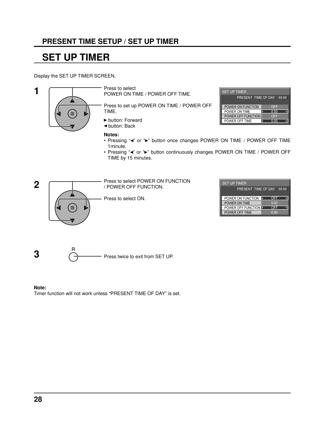 Panasonic TH-50PH9XK, TH-50PH9UK manual Display the SET UP Timer Screen Press to select, Power on Time / Power OFF Time 