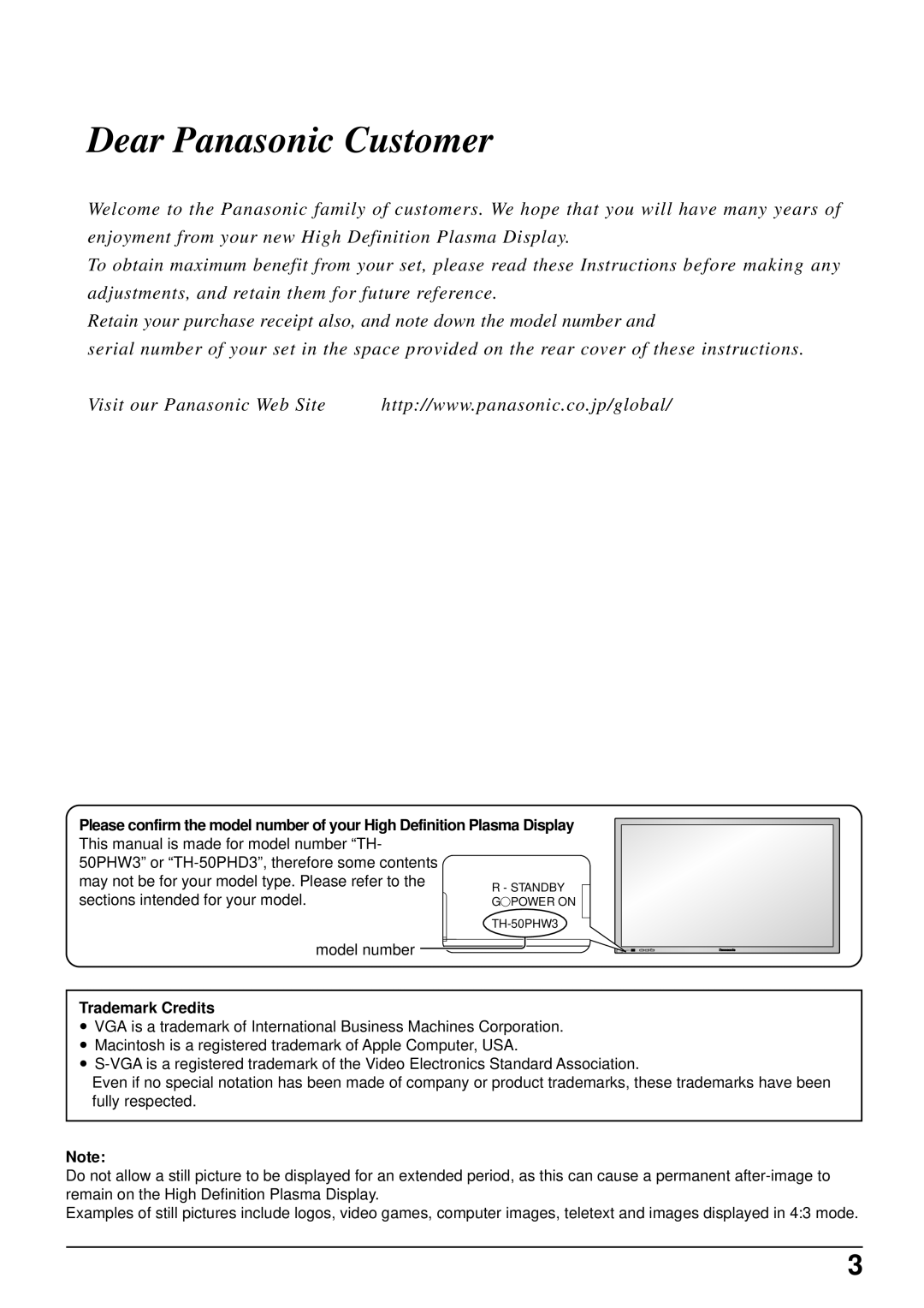 Panasonic TH-50PHW3, TH 50PHD3 manual 