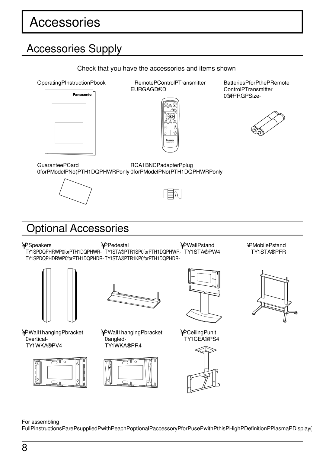 Panasonic TH 50PHD3 Accessories Supply, Optional Accessories, Check that you have the accessories and items shown 