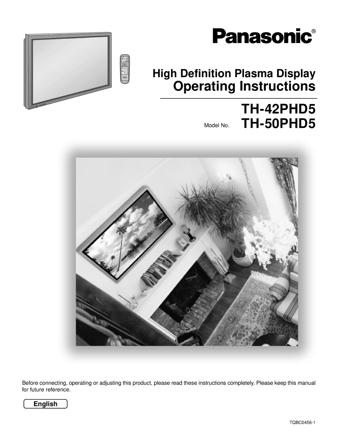 Panasonic TH-50PHD5 manual Operating Instructions, High Definition Plasma Display, English 