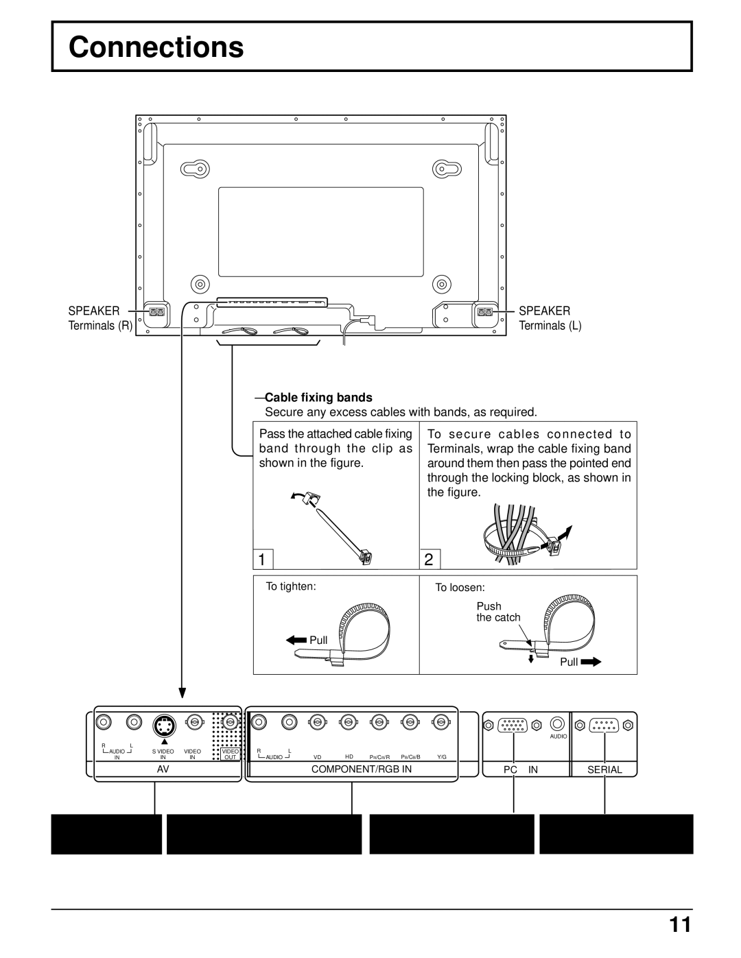 Panasonic TH-50PHD5 manual Connections, Speaker, Cable fixing bands 