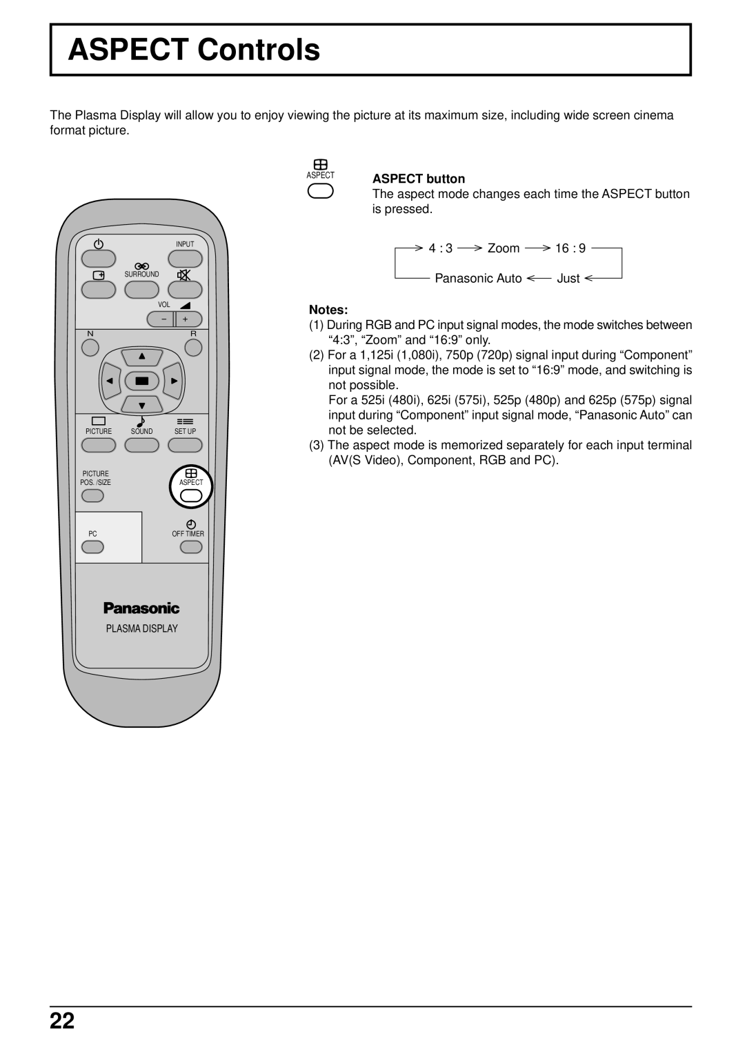 Panasonic TH-50PHW5, TH-42PHW5 manual Aspect Controls, Aspect button 