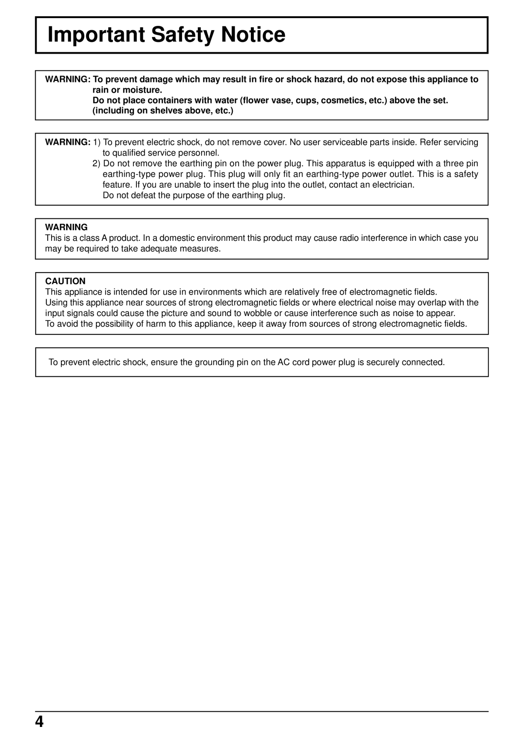 Panasonic TH-50PHW5, TH-42PHW5 manual Important Safety Notice 