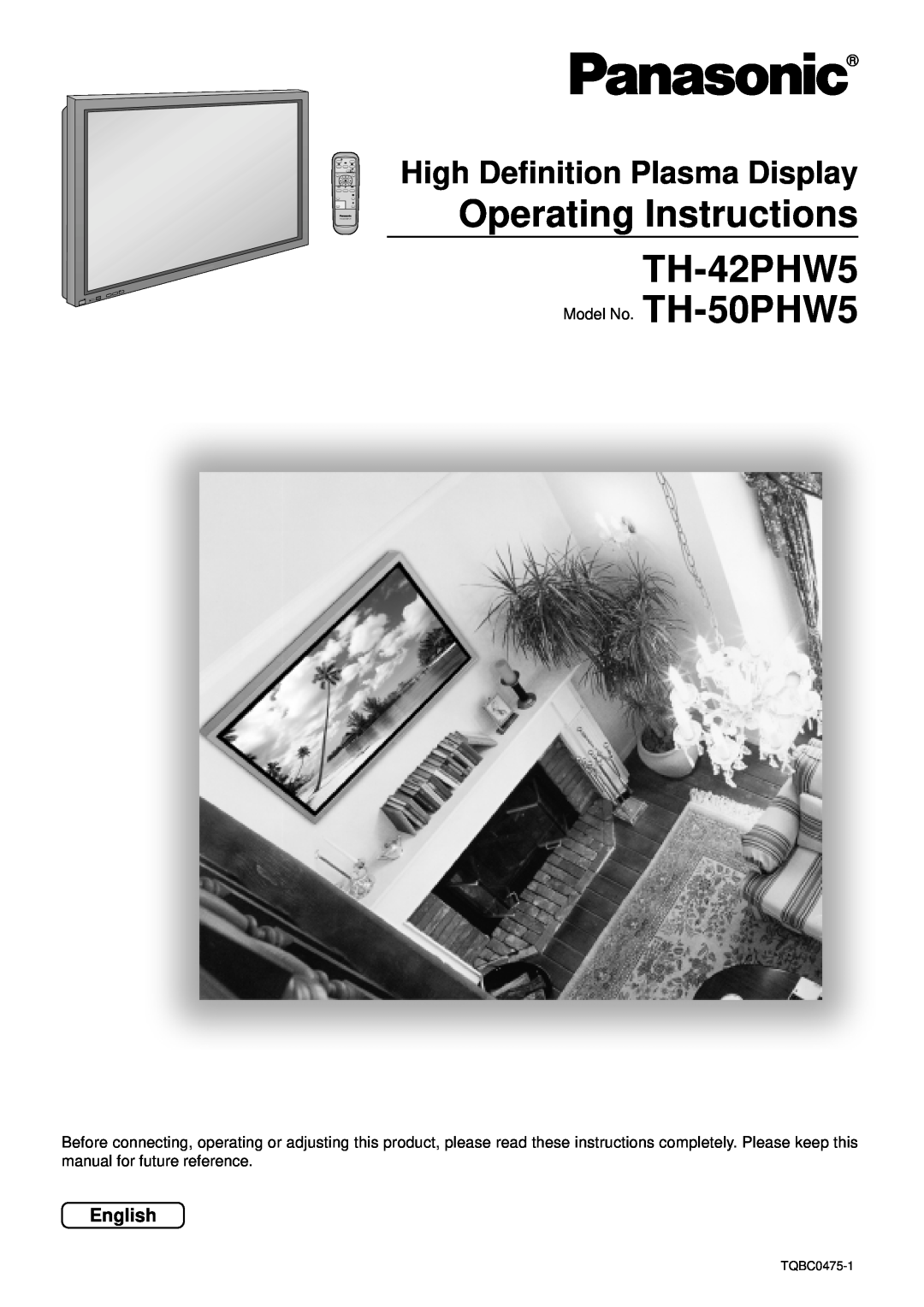 Panasonic TH-50PHW5 manual Operating Instructions TH-42PHW5, High Definition Plasma Display, English 