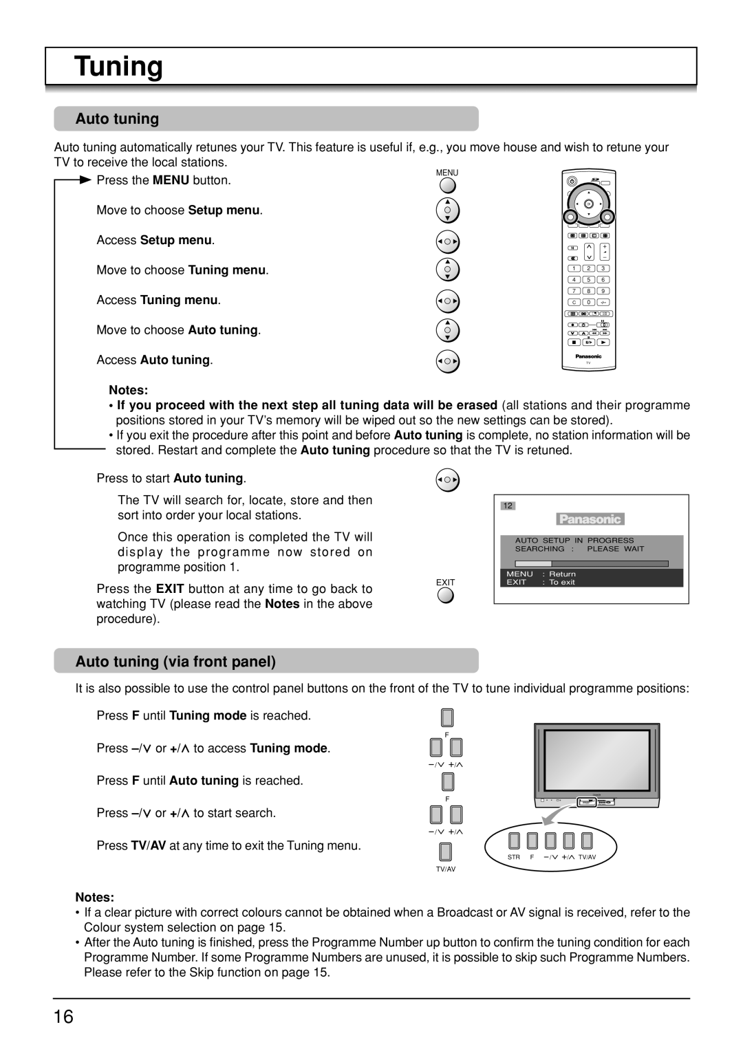 Panasonic TH-37PA30, TH-50PV30, TH-42PV30 operating instructions Auto tuning via front panel 