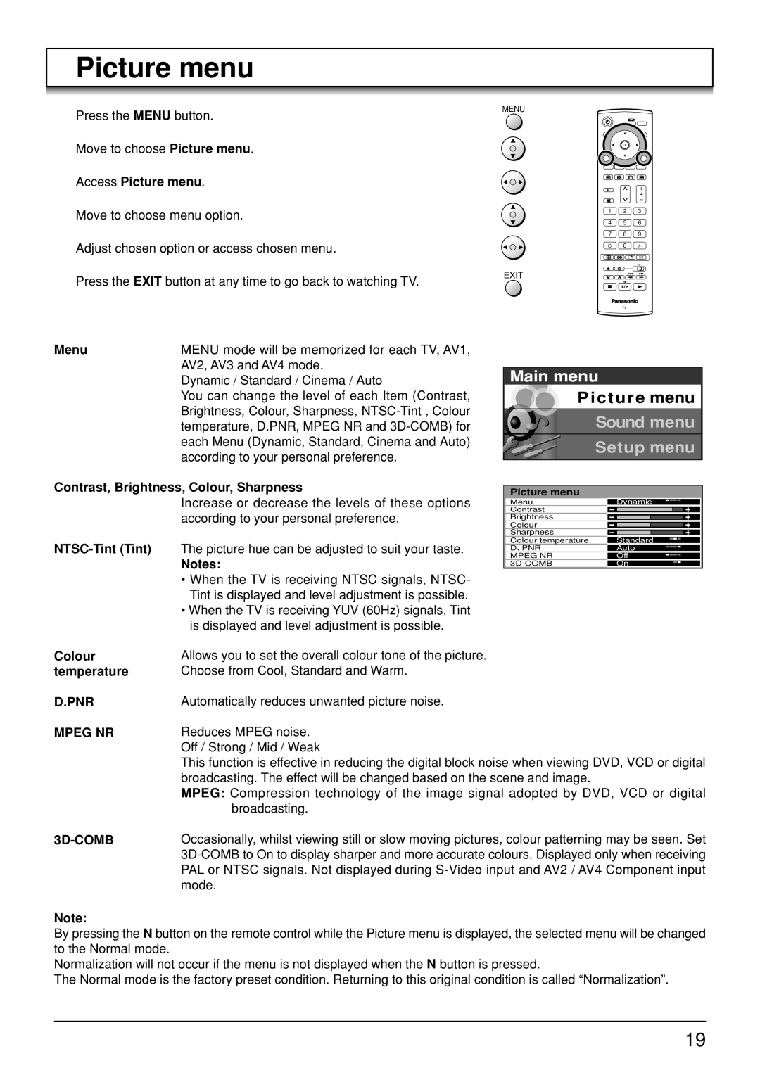 Panasonic TH-37PA30, TH-50PV30, TH-42PV30 operating instructions Picture menu 