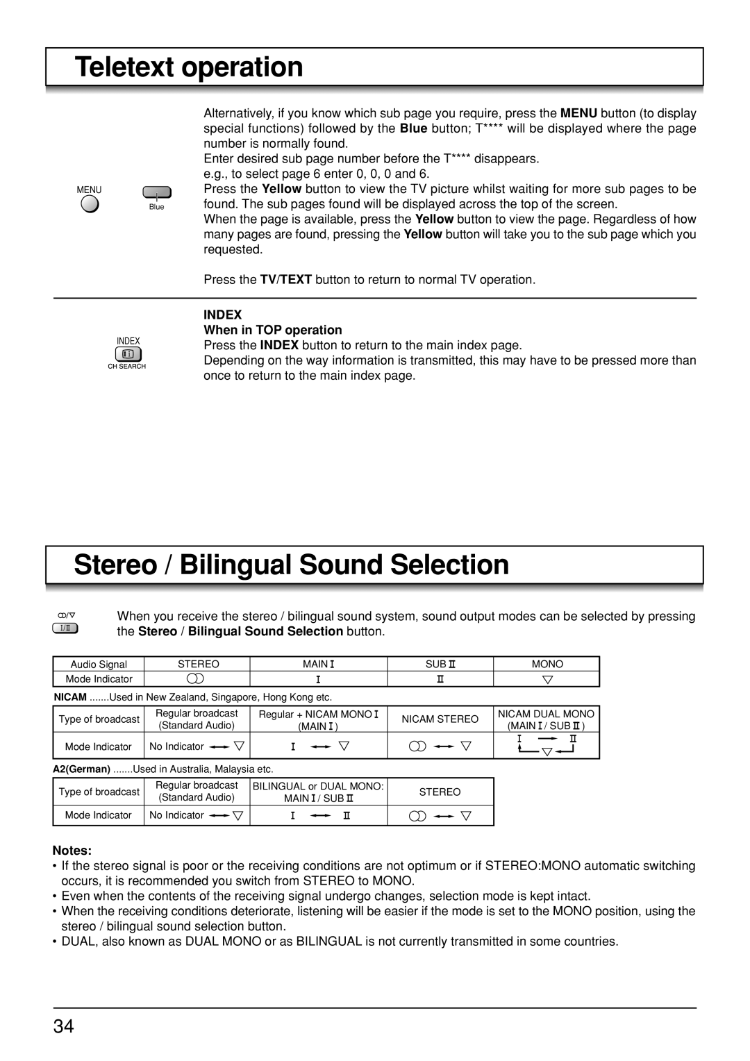 Panasonic TH-37PA30, TH-50PV30, TH-42PV30 operating instructions Stereo / Bilingual Sound Selection, When in TOP operation 