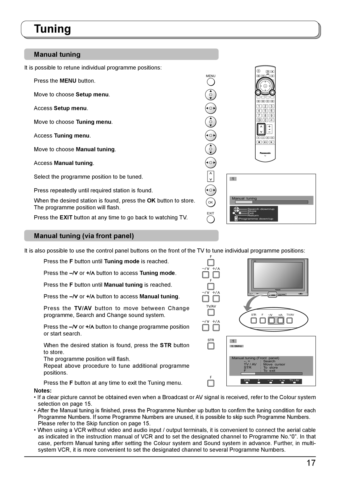 Panasonic TH-42PV500A, TH-50PV500A operating instructions Manual tuning via front panel, Access Manual tuning 