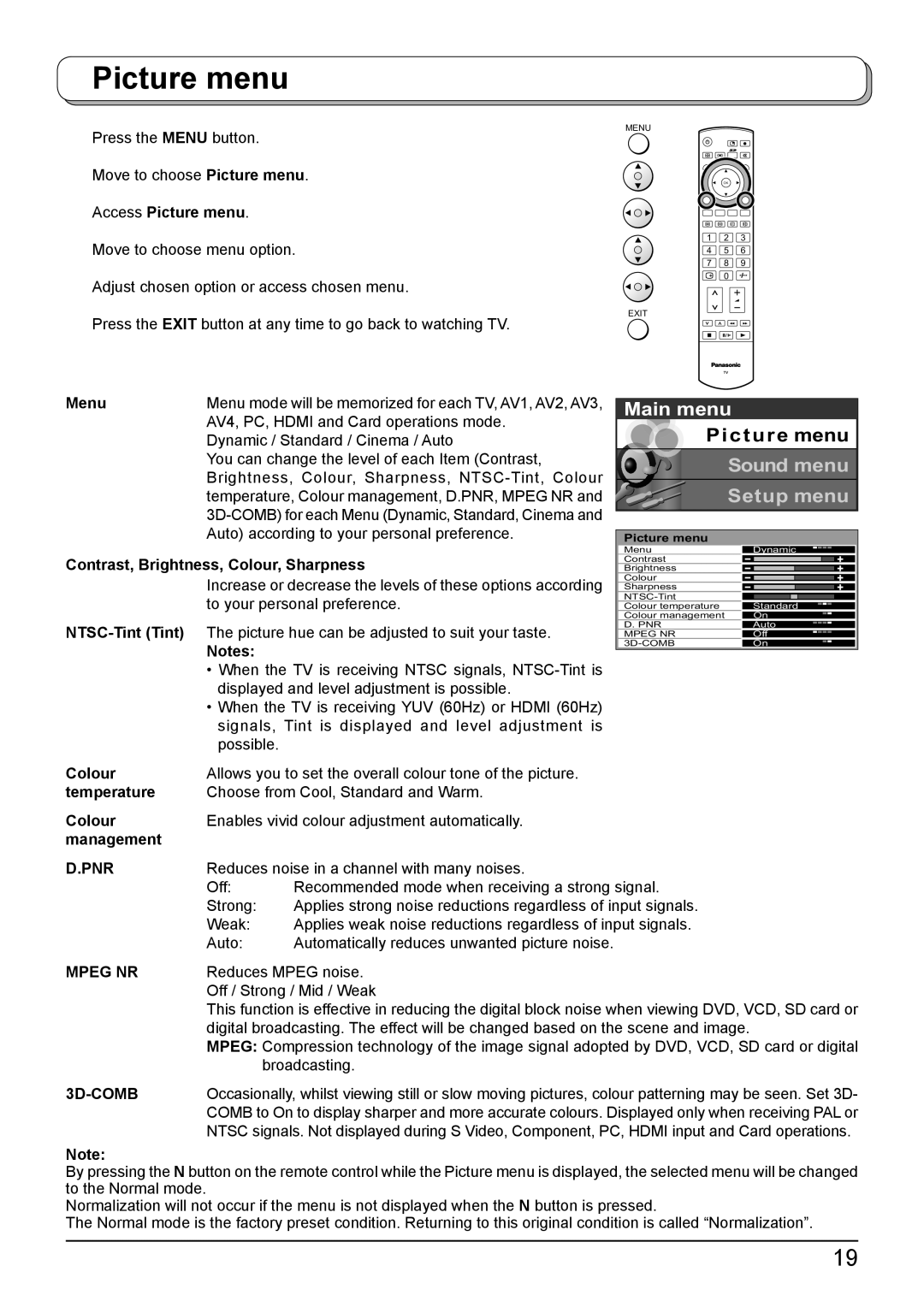 Panasonic TH-42PV500A, TH-50PV500A operating instructions Picture menu 