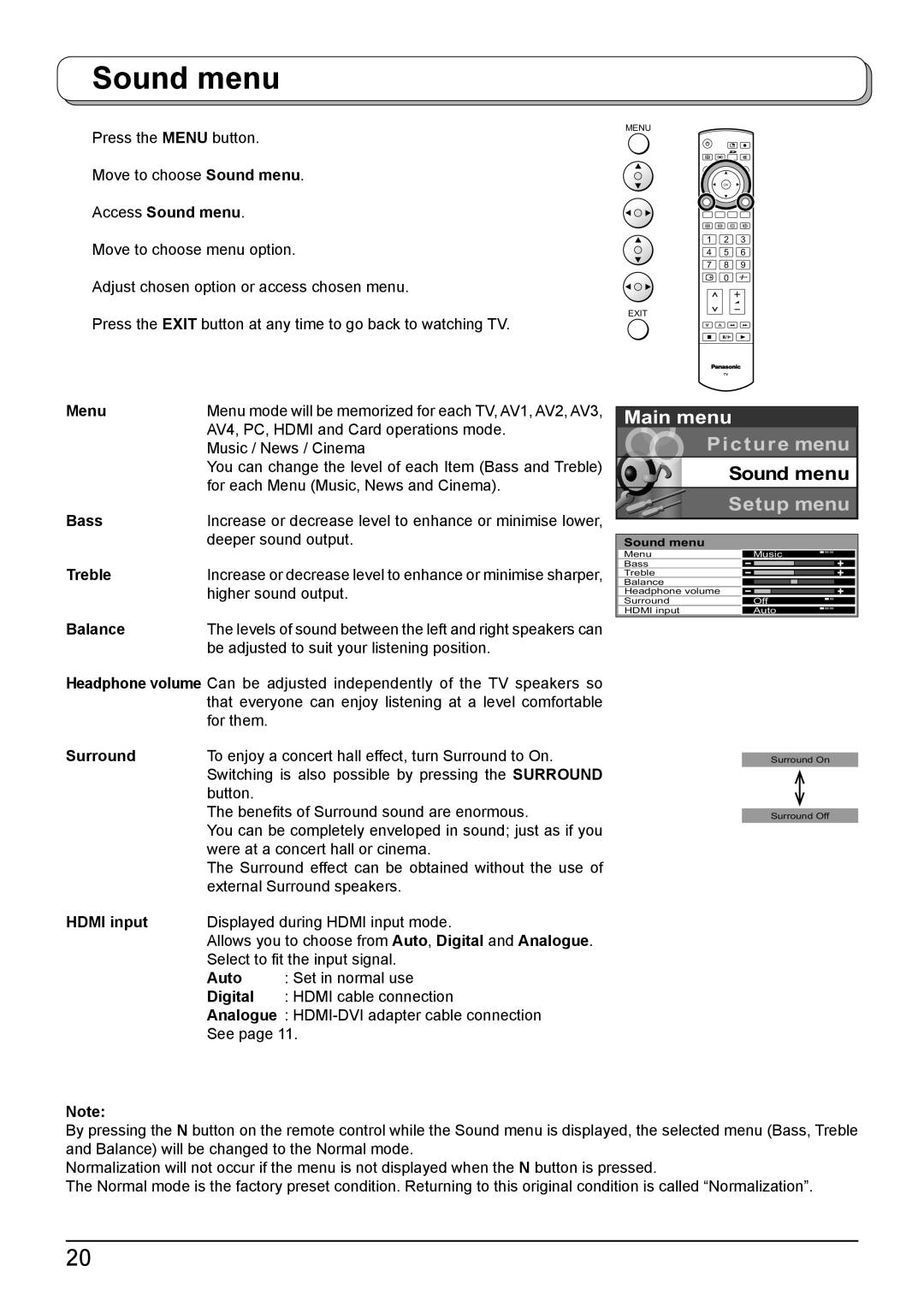 Panasonic TH-50PV500A, TH-42PV500A operating instructions Sound menu 