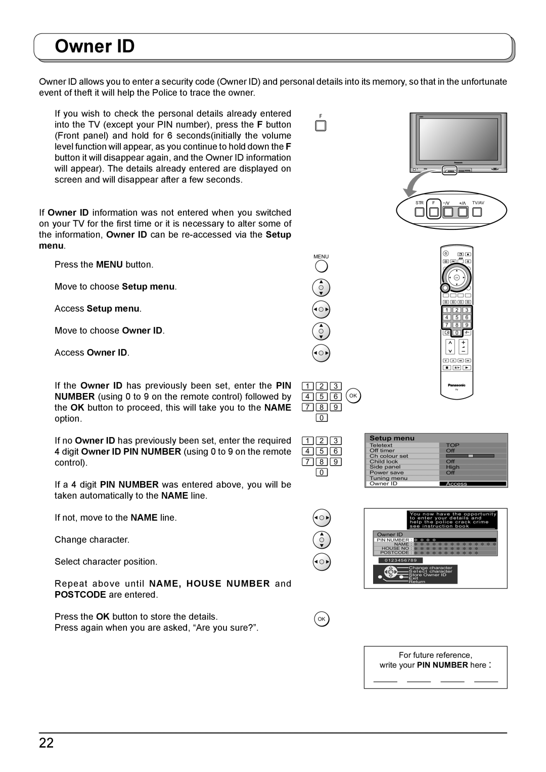 Panasonic TH-50PV500A, TH-42PV500A operating instructions Owner ID 