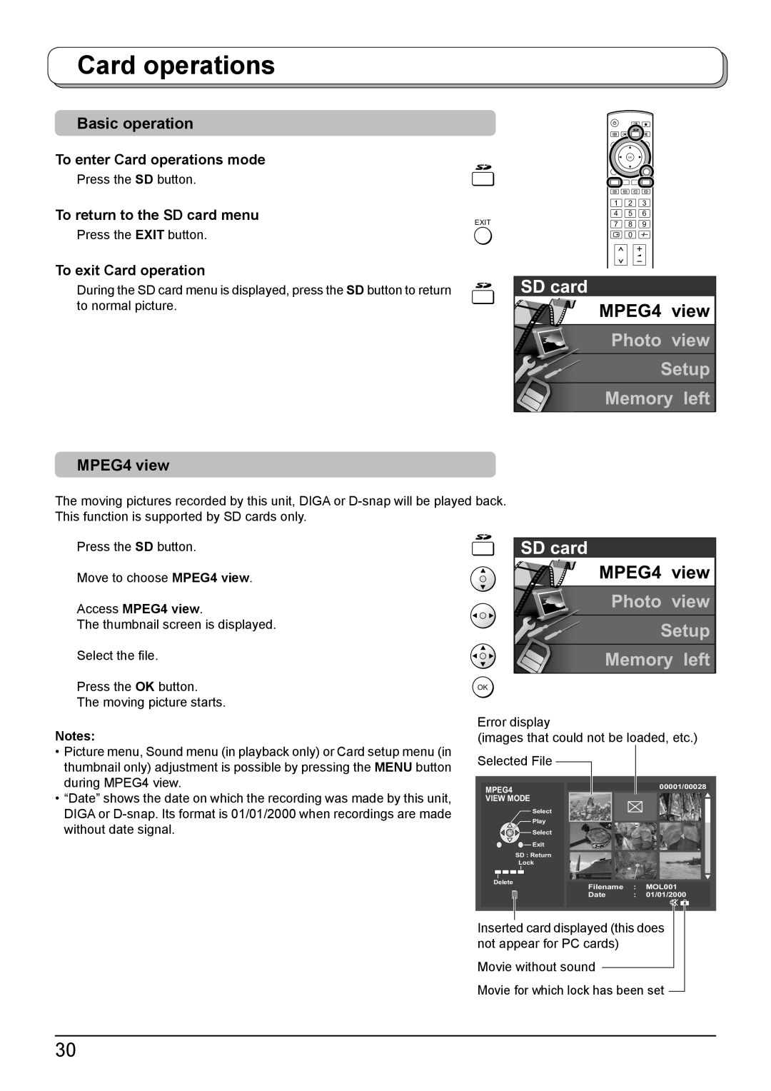 Panasonic TH-50PV500A, TH-42PV500A operating instructions Basic operation, Access MPEG4 view 