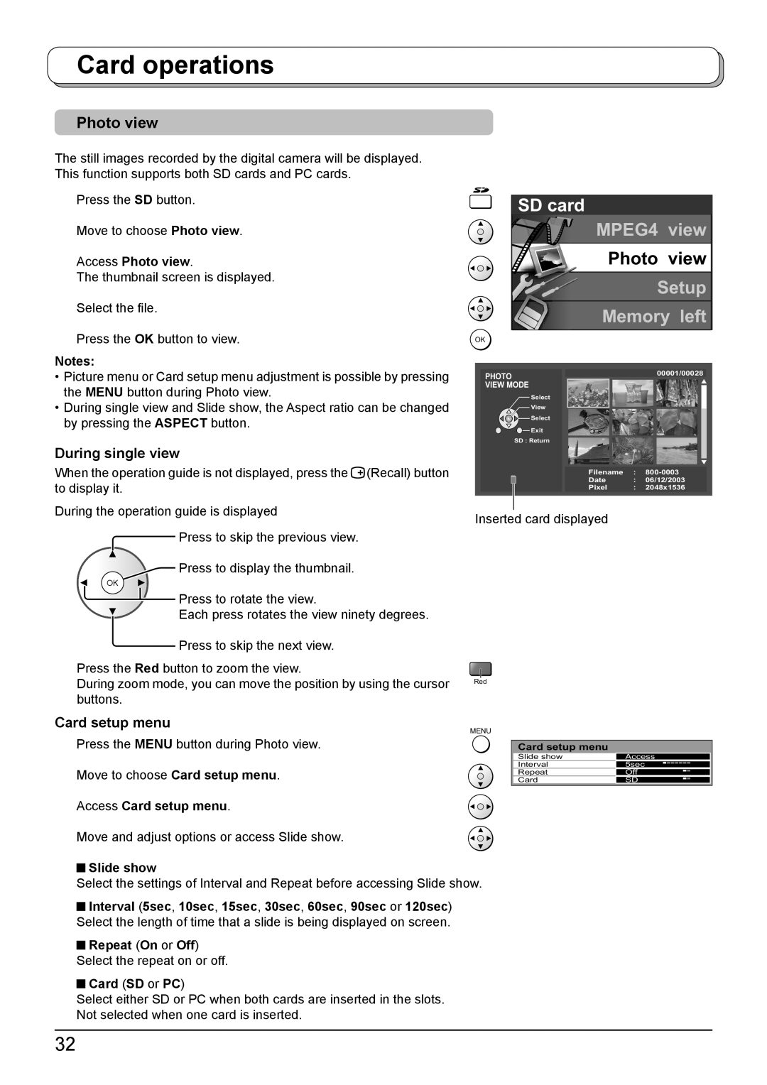 Panasonic TH-50PV500A, TH-42PV500A operating instructions Access Photo view, Slide show 