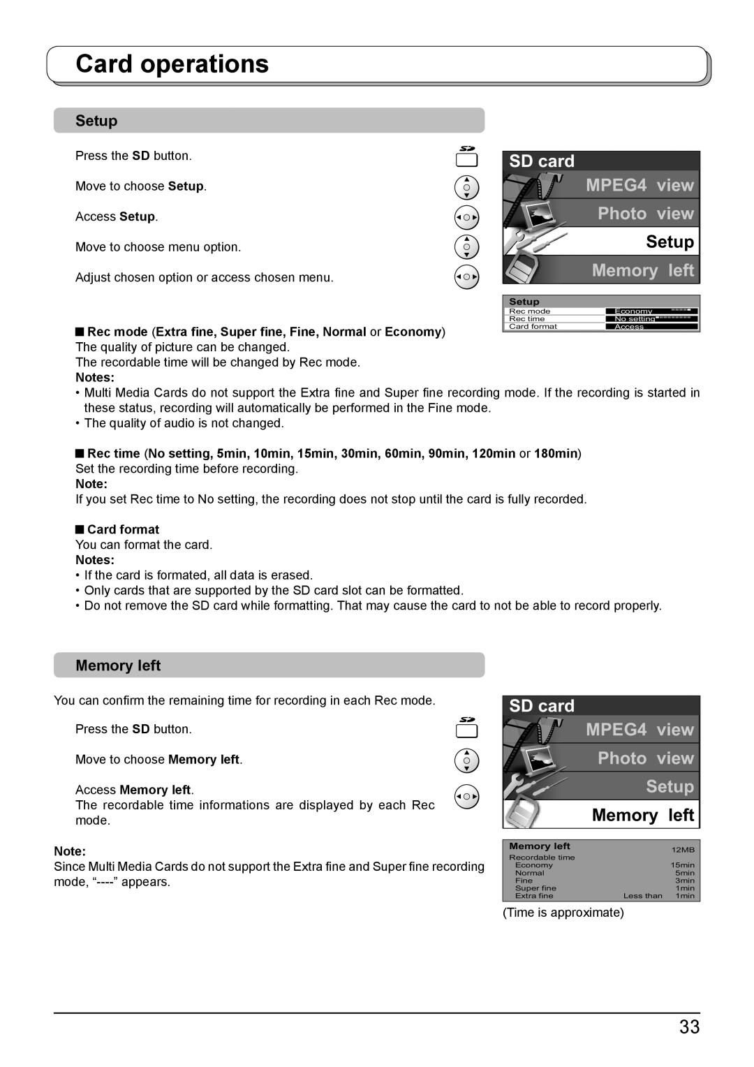 Panasonic TH-42PV500A, TH-50PV500A operating instructions Card format, Access Memory left 