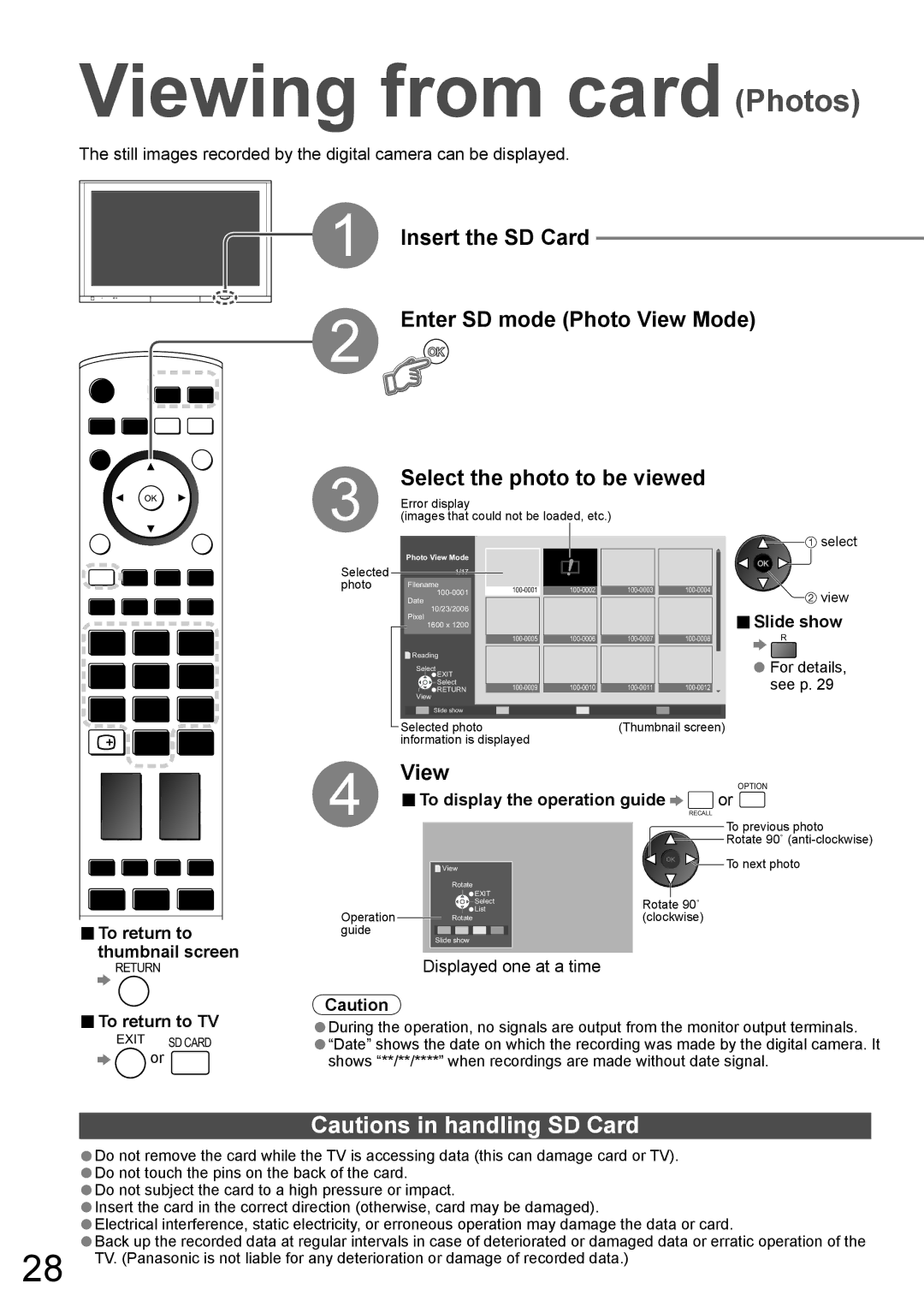 Panasonic TH-50PV700AZ, TH-42PV700AZ operating instructions Slide show, To return to 