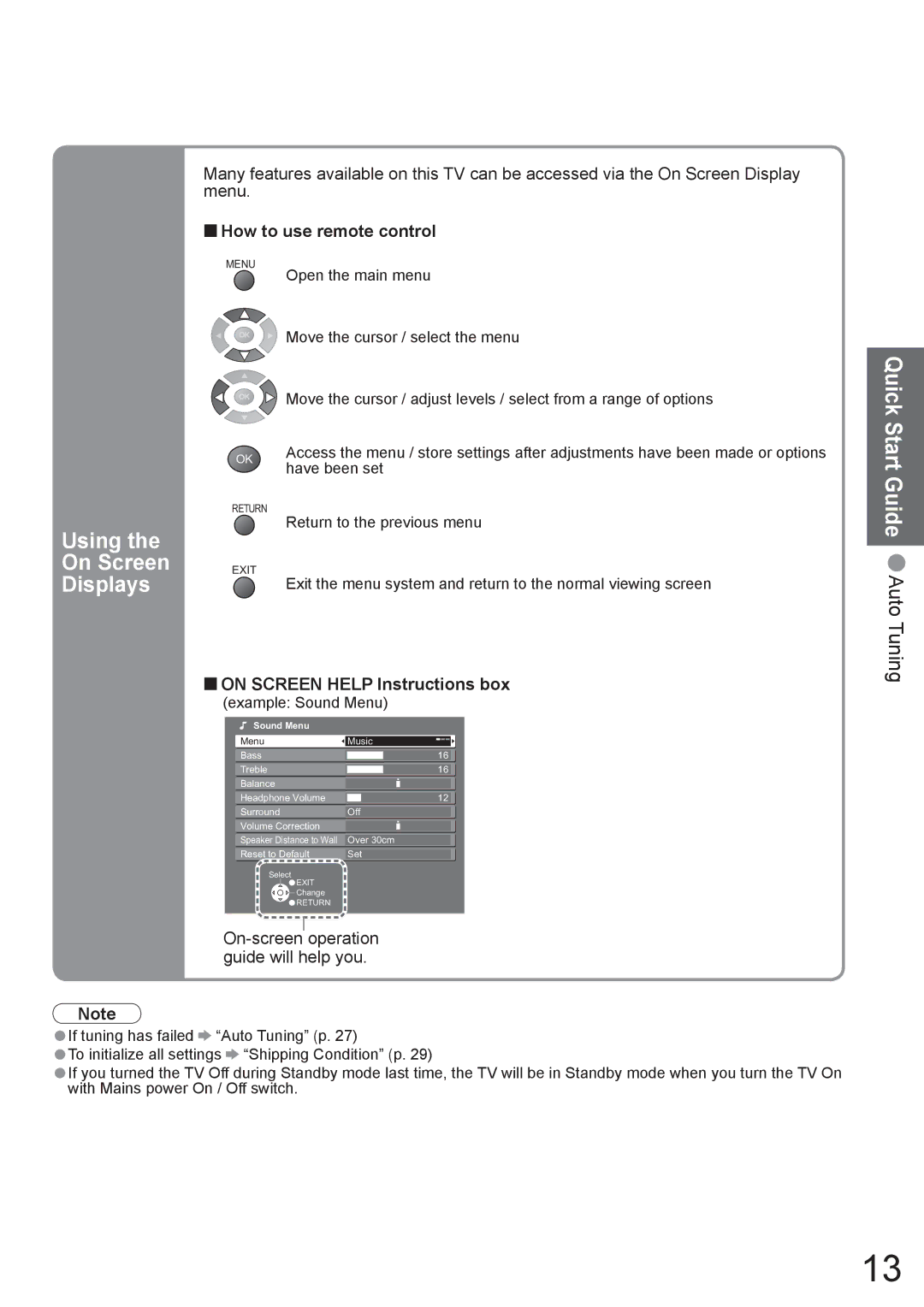 Panasonic TH-42PV80AZ, TH-50PV80AZ manual Using On Screen Displays, Quick Start Guide Auto Tuning, How to use remote control 