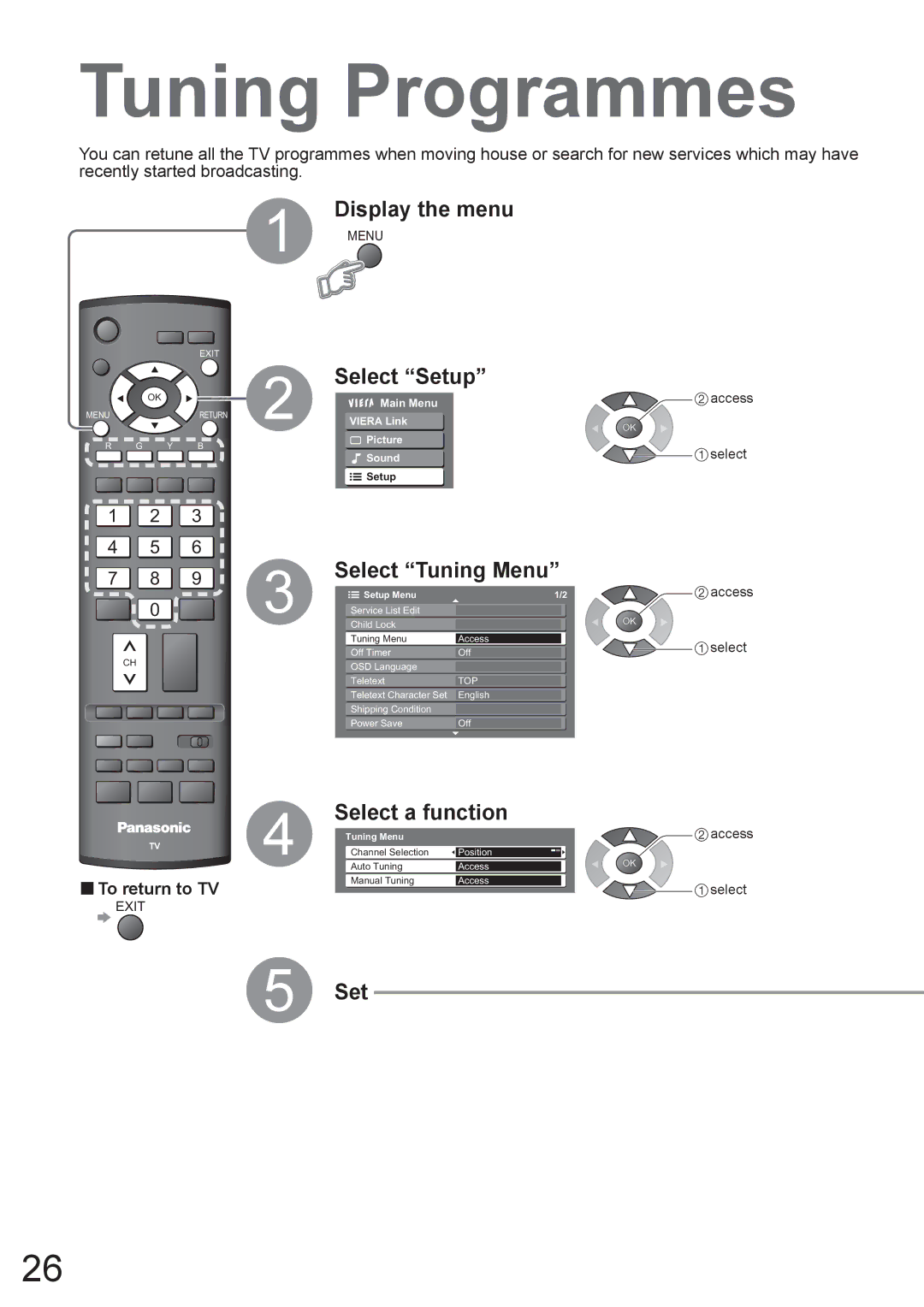 Panasonic TH-50PV80AZ, TH-42PV80AZ manual Tuning Programmes, Select Tuning Menu, Select a function 