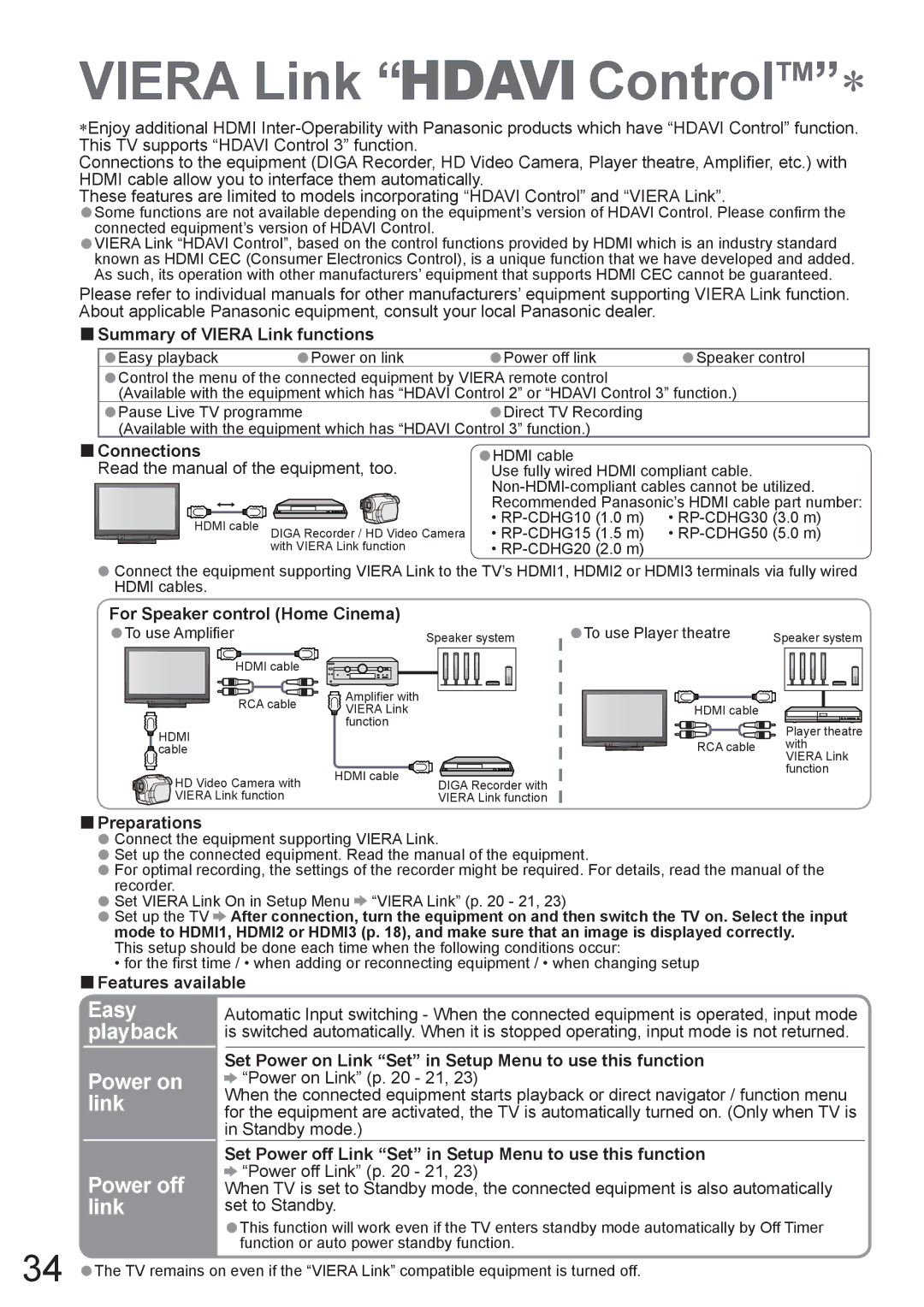 Panasonic TH-50PV80AZ, TH-42PV80AZ manual Power on link, Power off, Link, Easy playback 