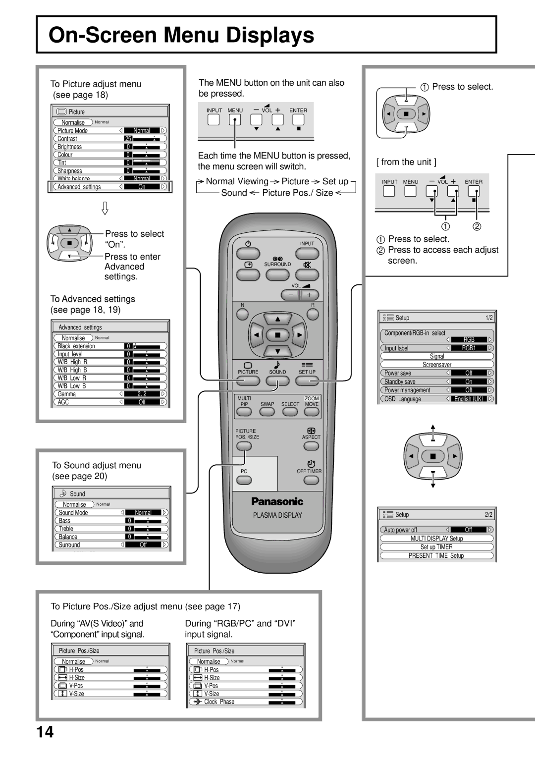 Panasonic TH-50PWD6, TH-42PWD6 operating instructions On-Screen Menu Displays 