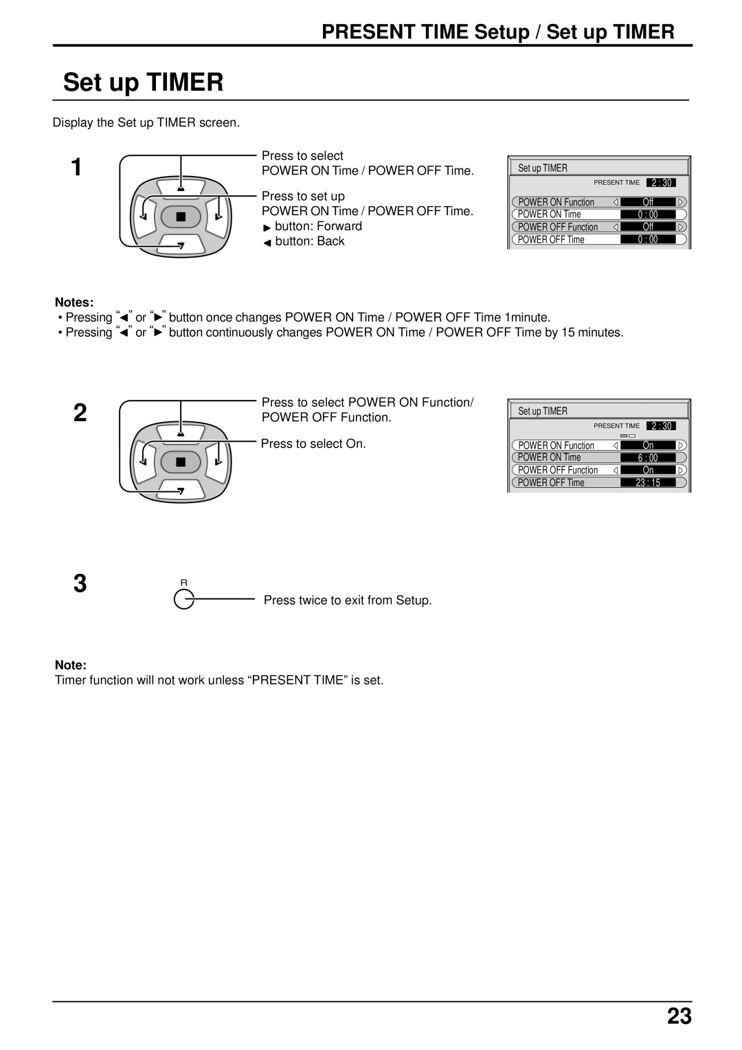 Panasonic TH-42PWD6, TH-50PWD6 operating instructions Display the Set up Timer screen Press to select 