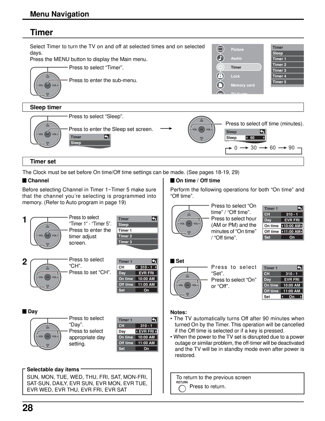 Panasonic TH-50PX500U, TH-42PX500U manual Sleep timer, Timer set 