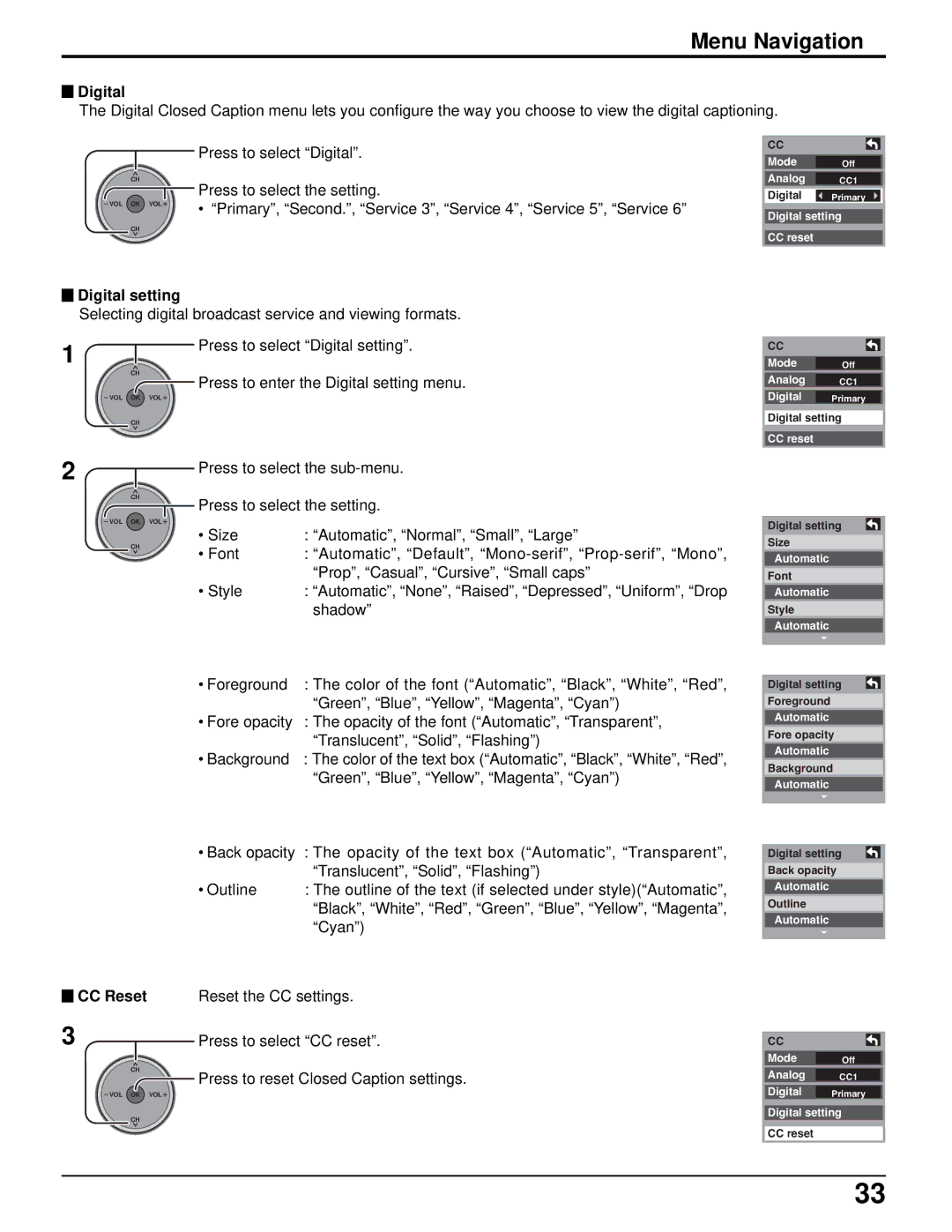 Panasonic TH-42PX500U manual Primary, Second., Service 3, Service 4, Service 5, Service, Press to select Digital setting 