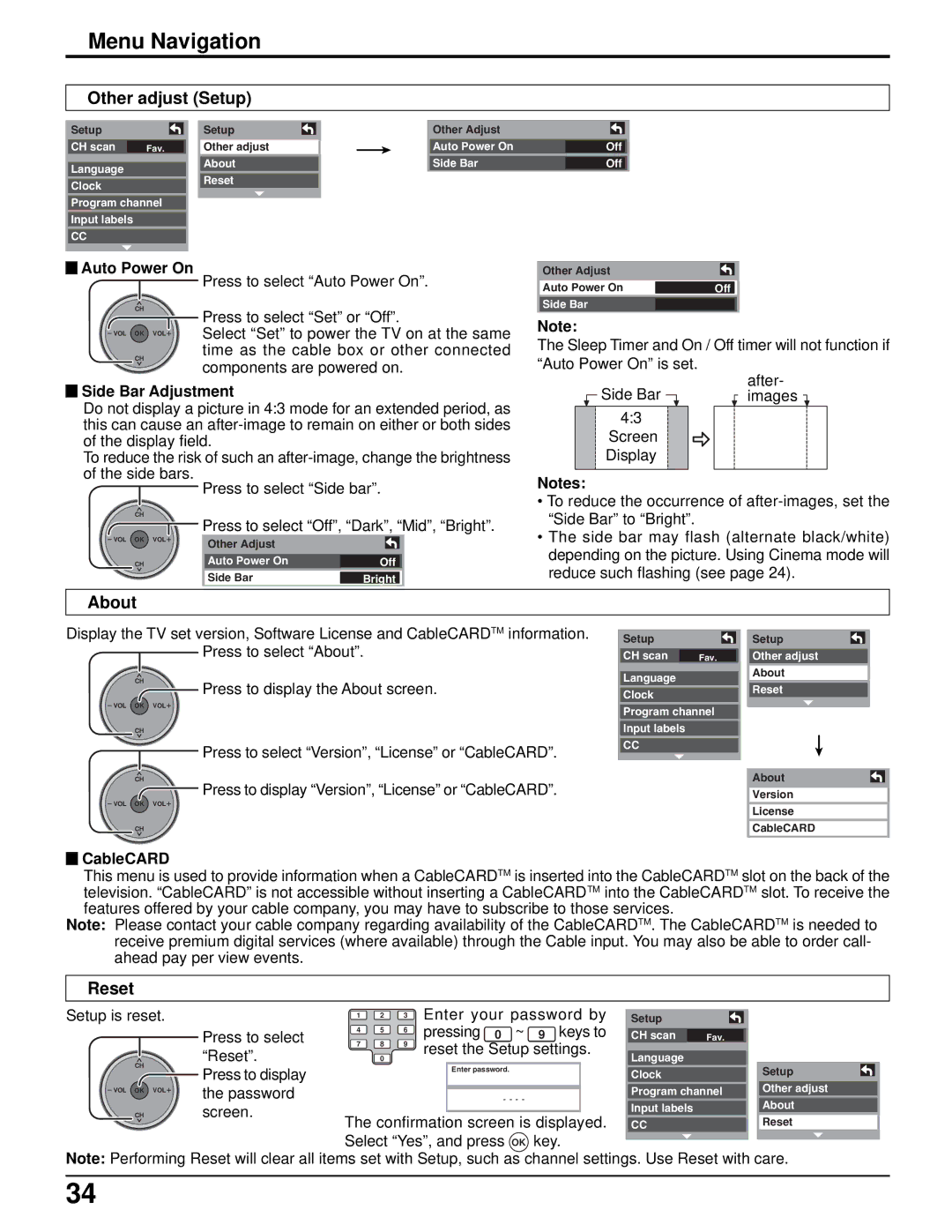 Panasonic TH-50PX500U, TH-42PX500U manual Other adjust Setup, Reset 