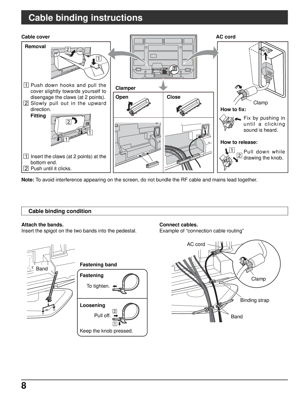 Panasonic TH-50PX500U, TH-42PX500U manual Cable binding instructions, Cable binding condition 