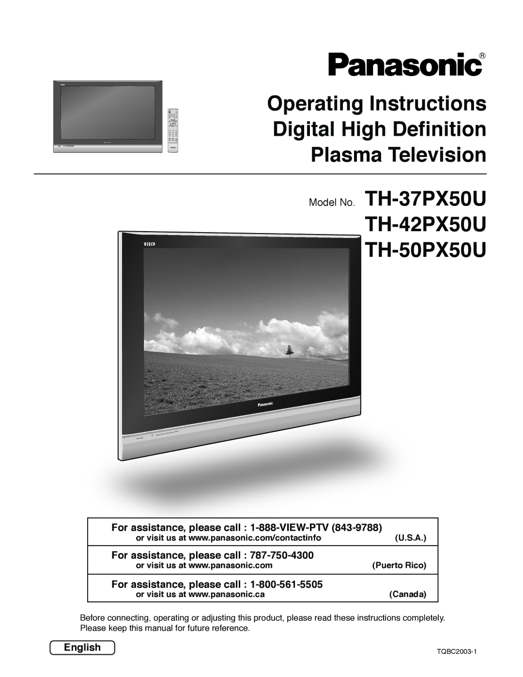 Panasonic TH 42PX50U, TH 50PX50U, TH 37PX50U operating instructions TH-42PX50U TH-50PX50U, Canada 