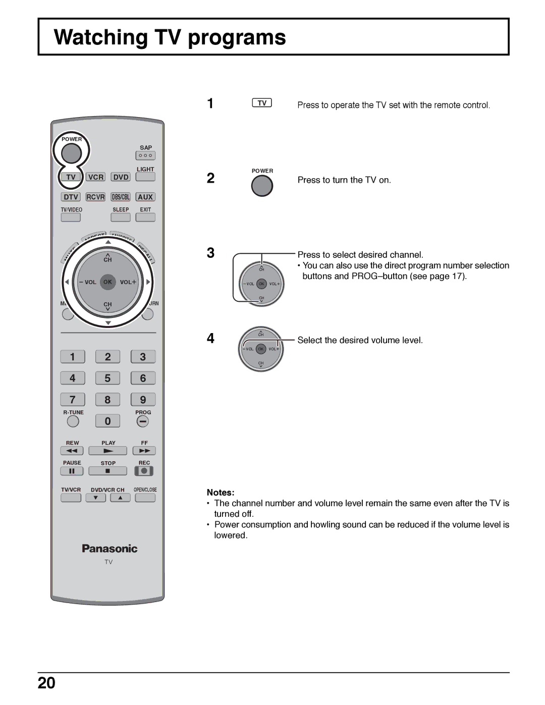 Panasonic TH 37PX50U, TH 50PX50U, TH 42PX50U operating instructions Watching TV programs, Select the desired volume level 