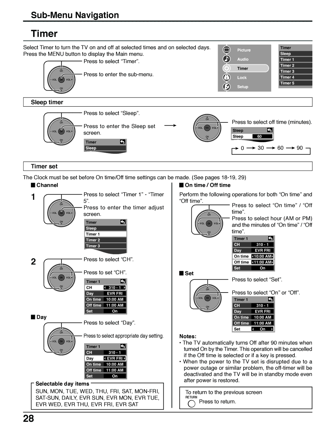 Panasonic TH 42PX50U, TH 50PX50U, TH 37PX50U operating instructions Sleep timer, Timer set 