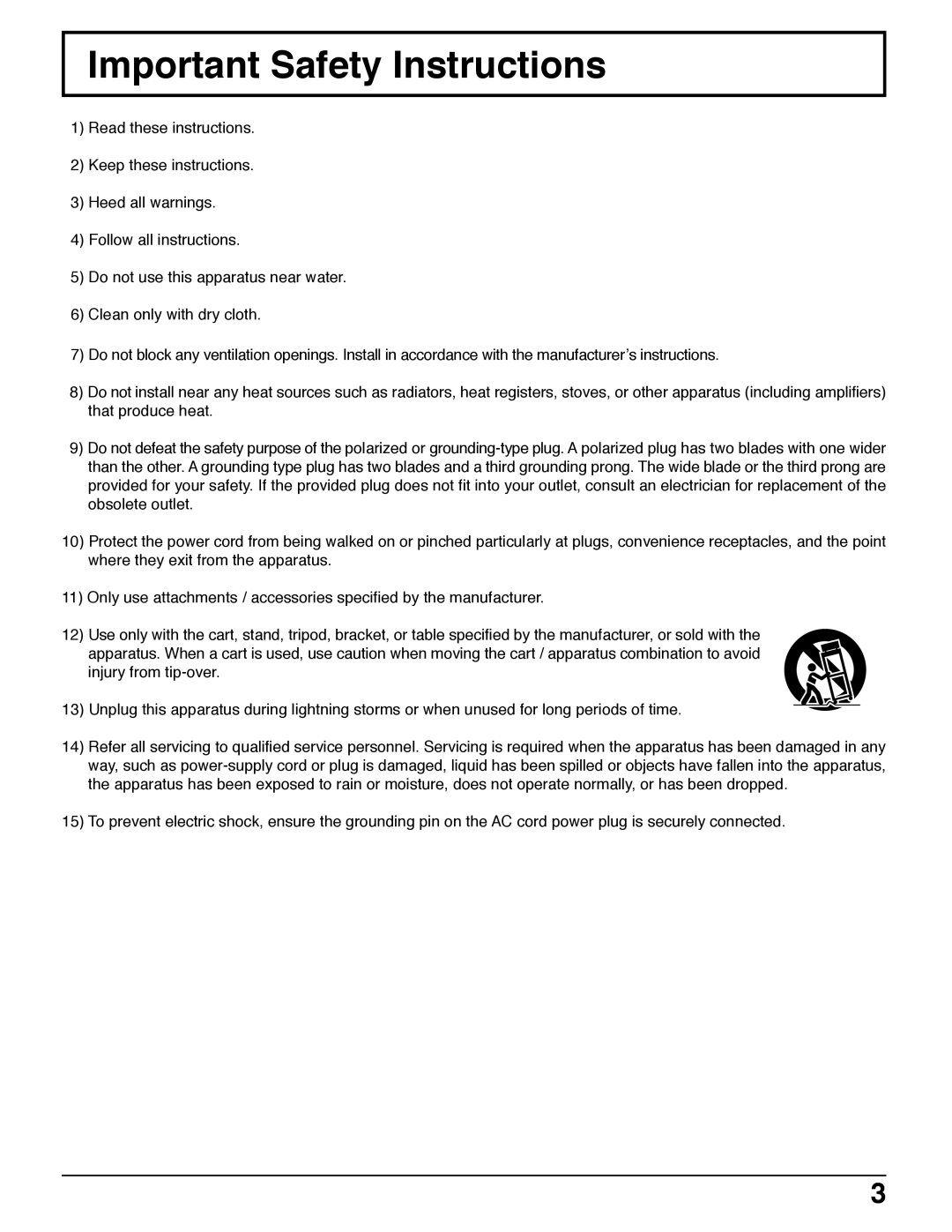 Panasonic TH 50PX50U, TH 42PX50U, TH 37PX50U operating instructions Important Safety Instructions 