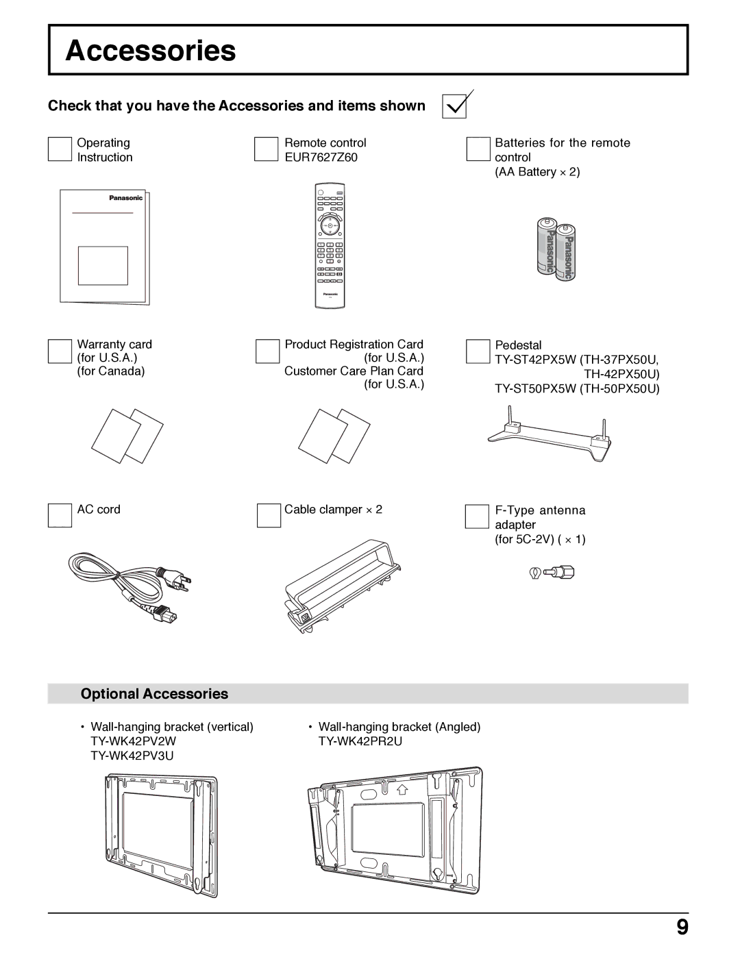 Panasonic TH 50PX50U, TH 42PX50U, TH 37PX50U Accessories, Operating Remote control Instruction EUR7627Z60 