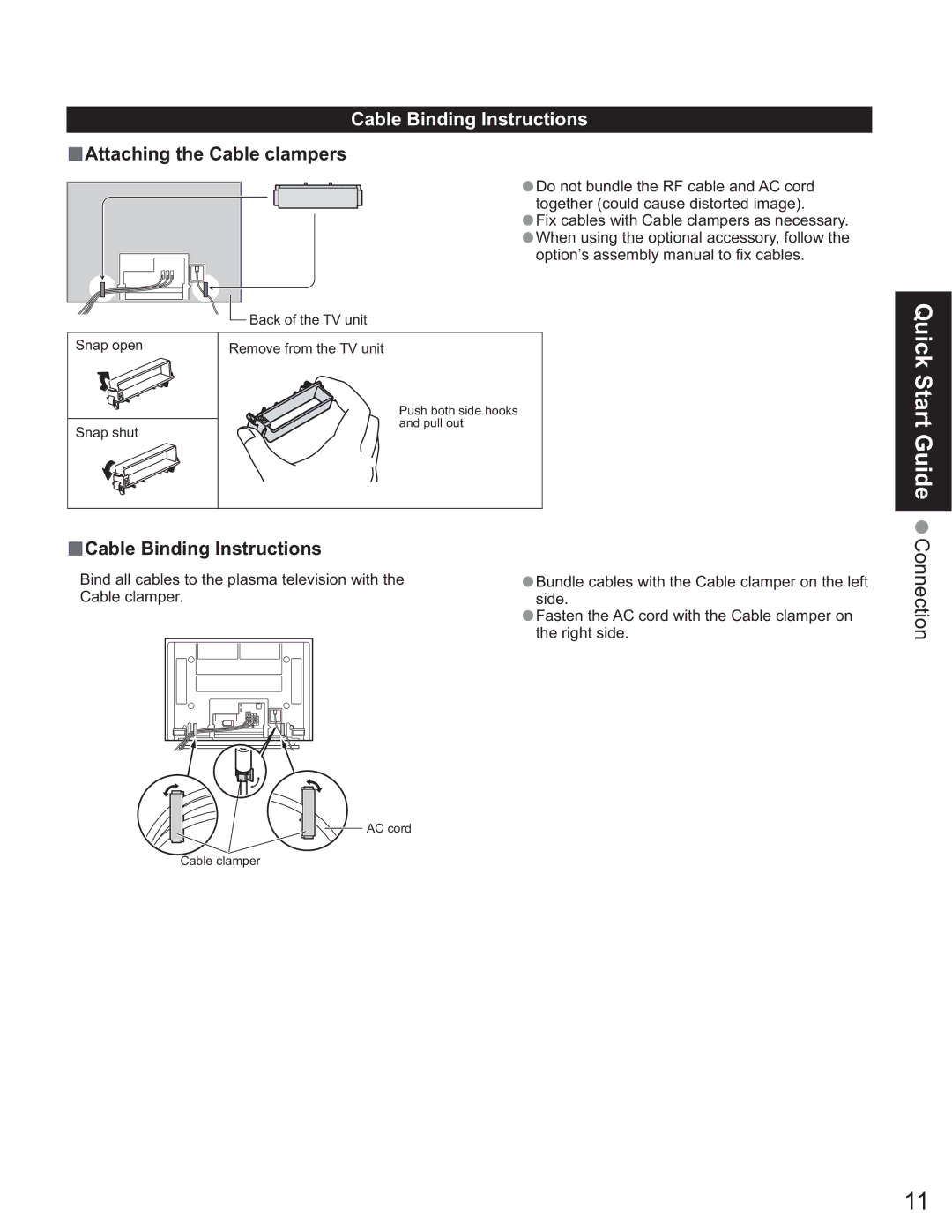 Panasonic TH-58PX60U, TH 50PX60U, TH-37PX60U, TH-50PX60X, TH-42PX60U Cable Binding Instructions, Quick Start 