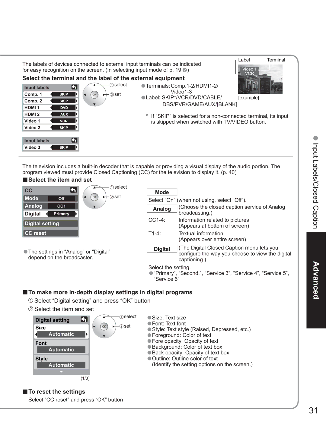 Panasonic TH-58PX60U, TH 50PX60U Select the terminal and the label of the external equipment, Select the item and set 