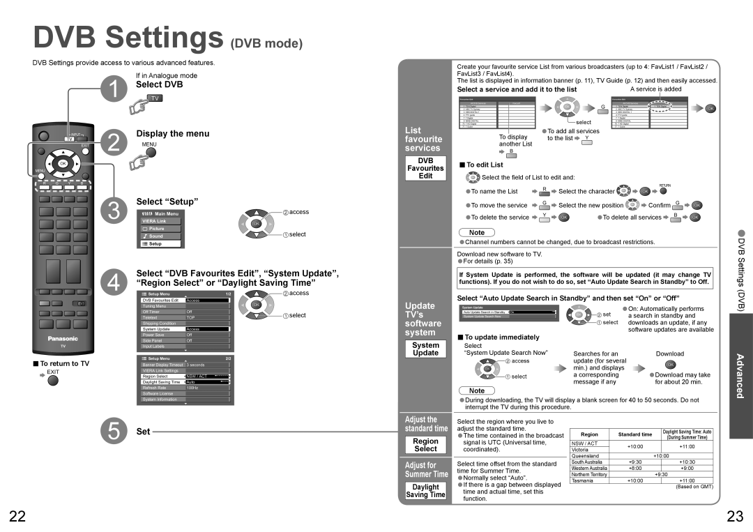 Panasonic TH-50PX70A, TH-42PX70A warranty DVB Settings DVB mode 