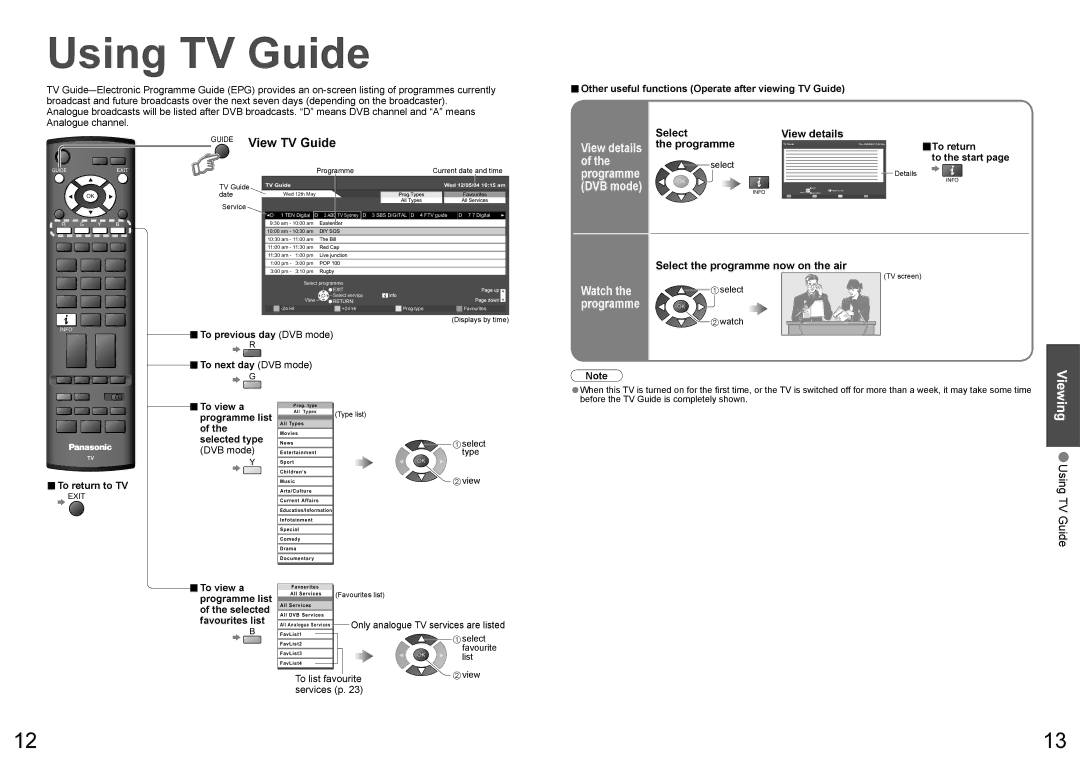 Panasonic TH-42PX70A, TH-50PX70A warranty Using TV Guide, View TV Guide, Select the programme now on the air 