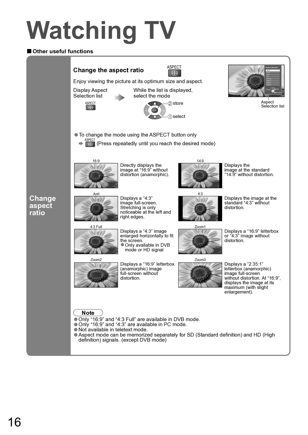 Panasonic TH-50PX80A, TH-42PX80A manual Aspect, Ratio, Change the aspect ratio 