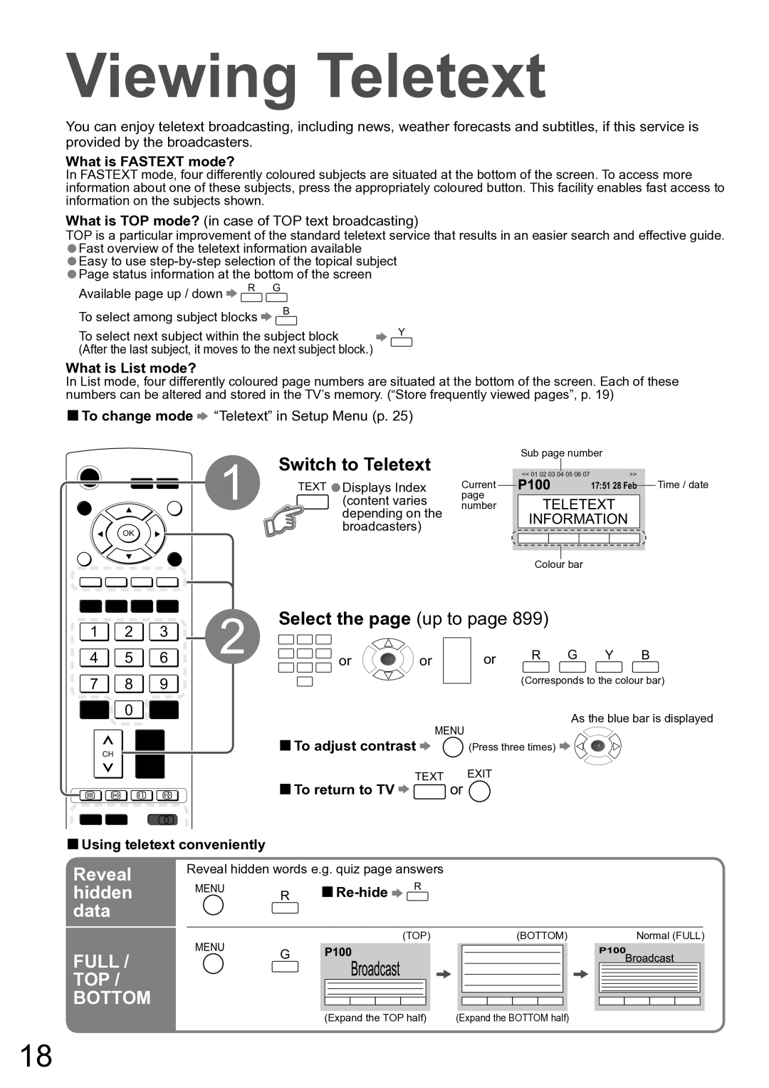 Panasonic TH-50PX80A, TH-42PX80A manual Viewing Teletext, Reveal, Hidden, Data 