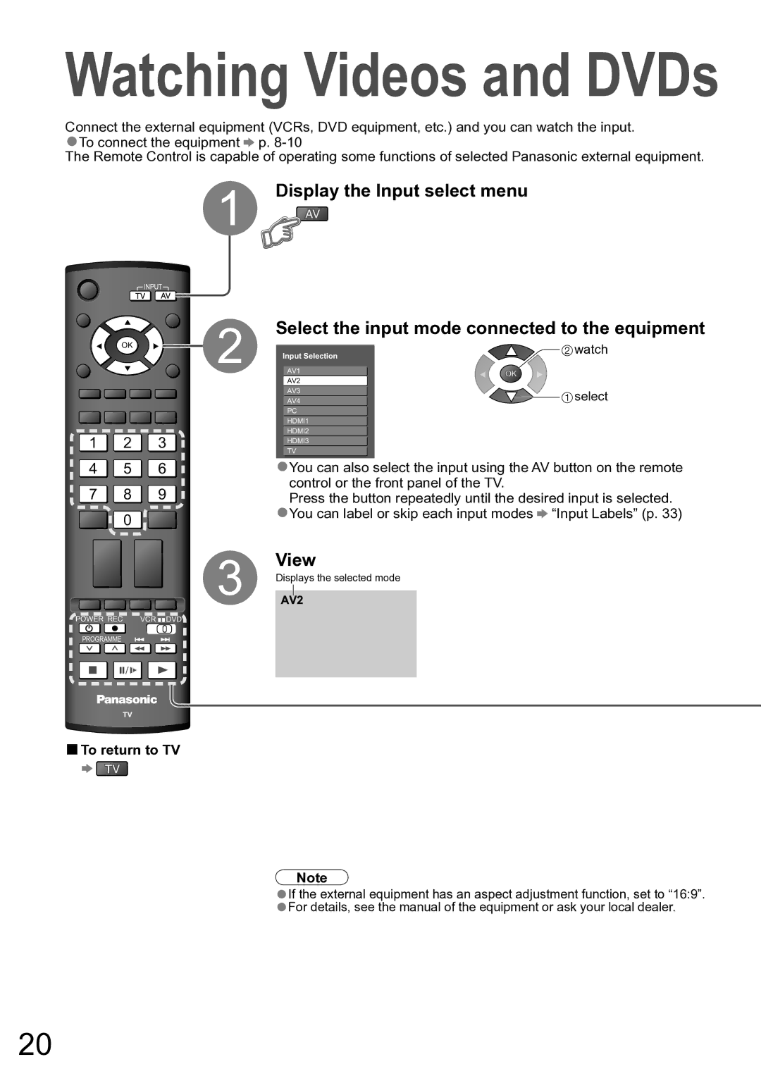 Panasonic TH-50PX80A, TH-42PX80A manual Display the Input select menu, View, Watch 