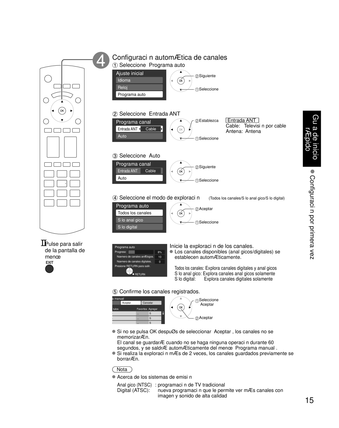 Panasonic TH-50PX80U quick start Configuración automática de canales, Por, Primera, Vez 