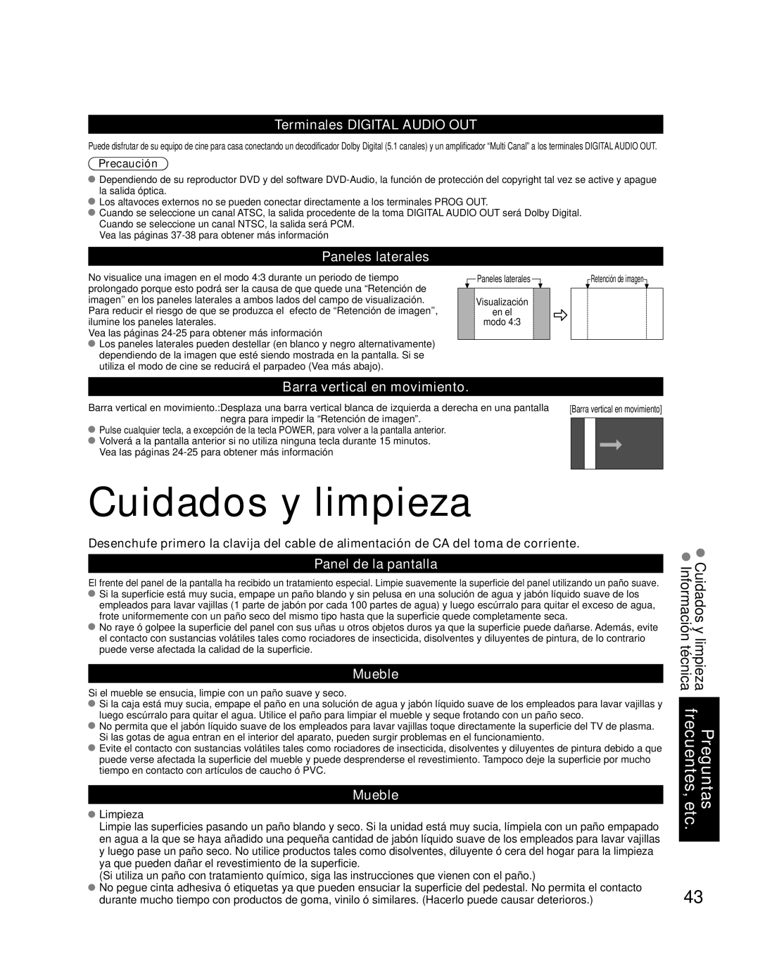 Panasonic TH-50PX80U quick start Cuidados y limpieza 