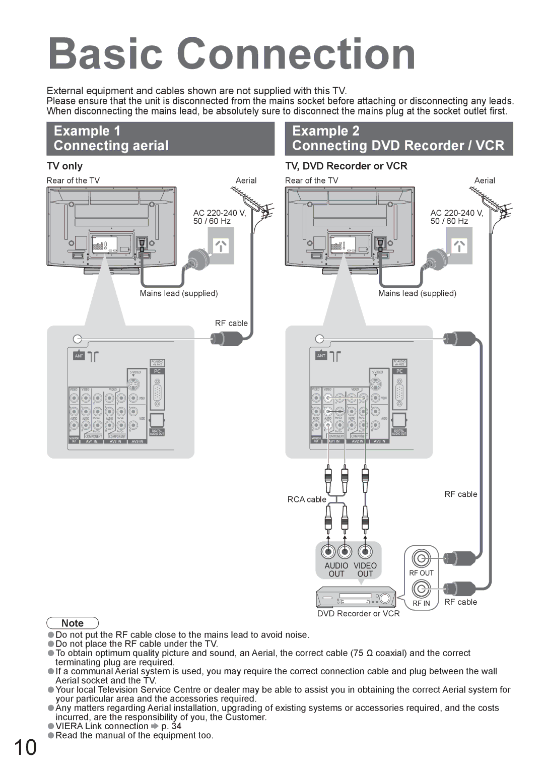 Panasonic TH-50PY800AZ, TH-42PY800AZ manual Basic Connection, Example Connecting aerial Connecting DVD Recorder / VCR 