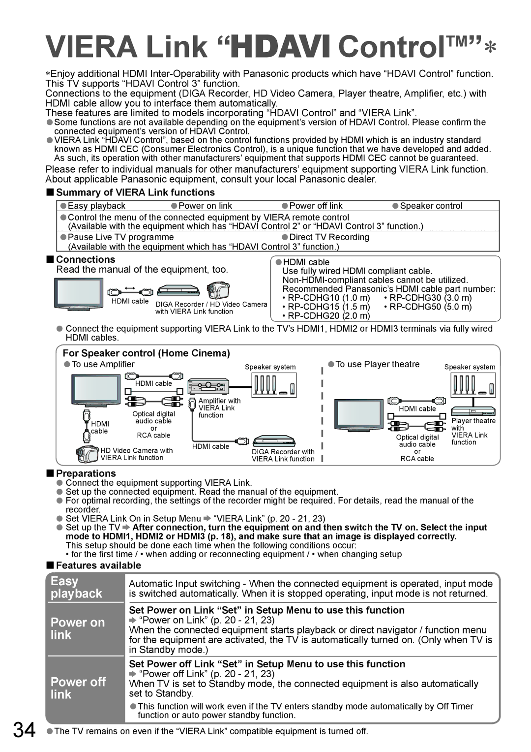 Panasonic TH-50PY800AZ, TH-42PY800AZ manual Power on link, Power off, Link, Easy playback 