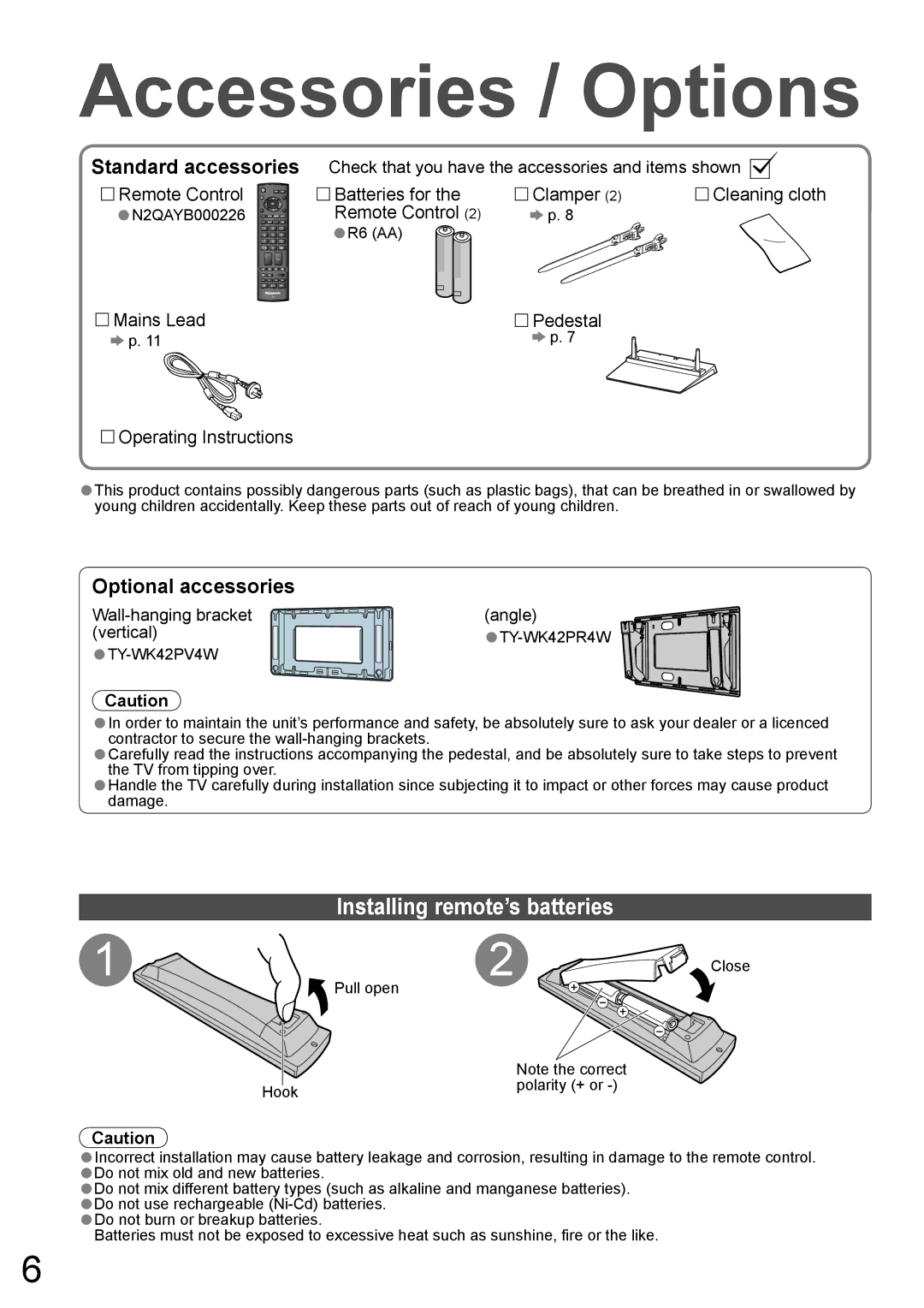 Panasonic TH-50PY800AZ, TH-42PY800AZ manual R6 AA, TY-WK42PR4W, TY-WK42PV4W, Hook Polarity + or 