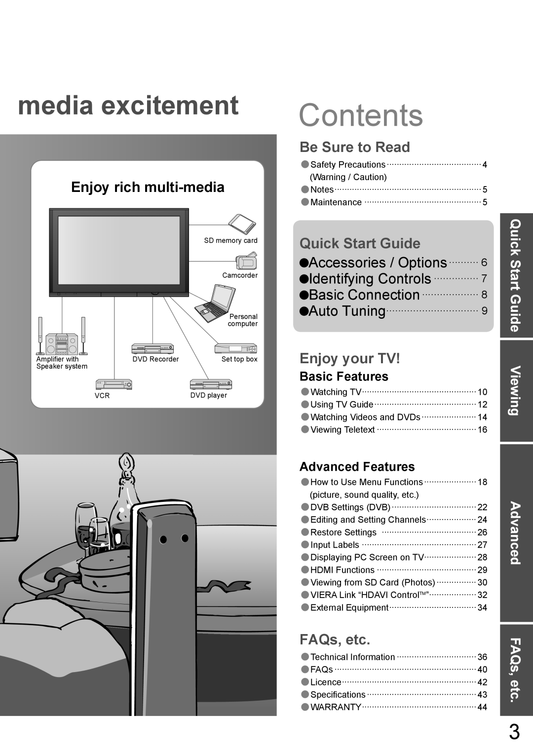 Panasonic TH-42PZ700A, TH-50PZ700A operating instructions Contents 