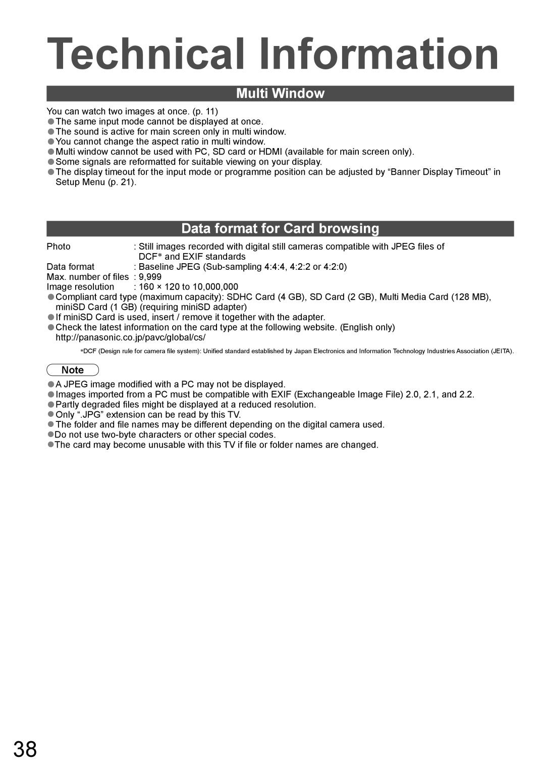 Panasonic TH-50PZ700A, TH-42PZ700A operating instructions Multi Window, Data format for Card browsing 