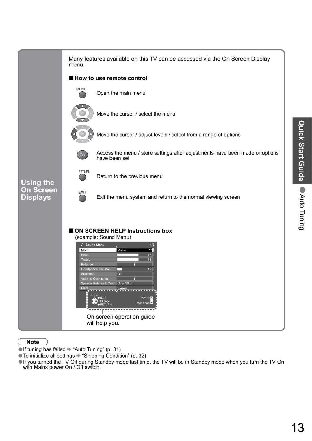 Panasonic TH-42PZ800A, TH-50PZ800A Using On Screen Displays, Quick Start Guide Auto Tuning, How to use remote control 