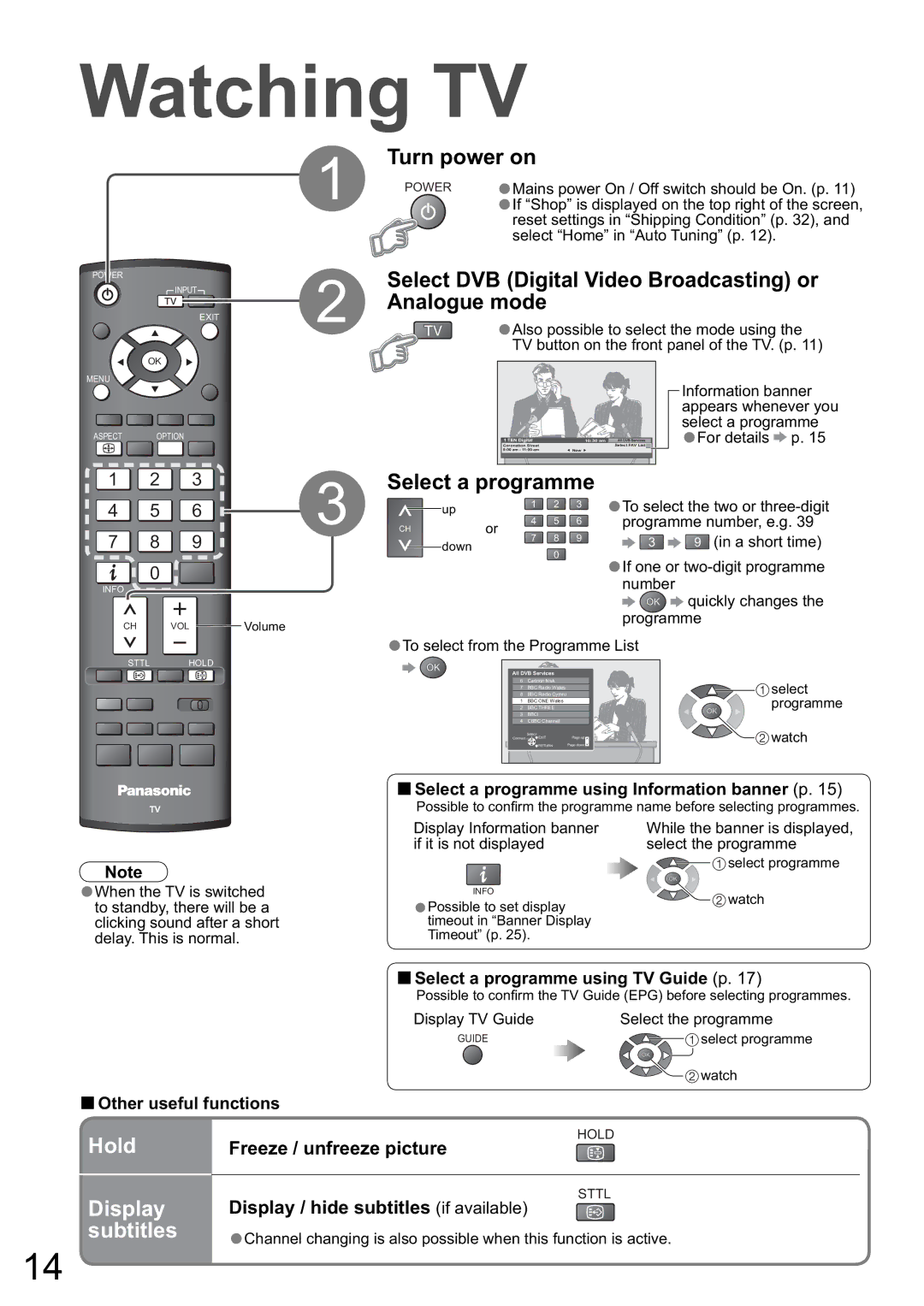 Panasonic TH-50PZ800A, TH-46PZ800A, TH-42PZ800A warranty Watching TV, Hold, Display, Subtitles 